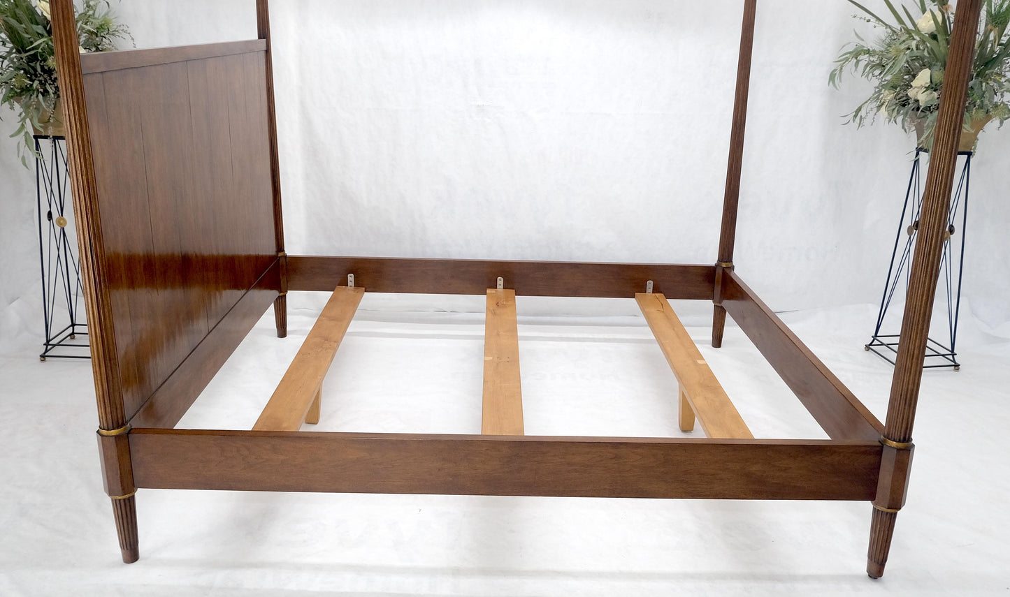 EstablishedLines King Size Walnut Federal Style Gold Leaf Canopy Bed Headboard Footboard MINT!