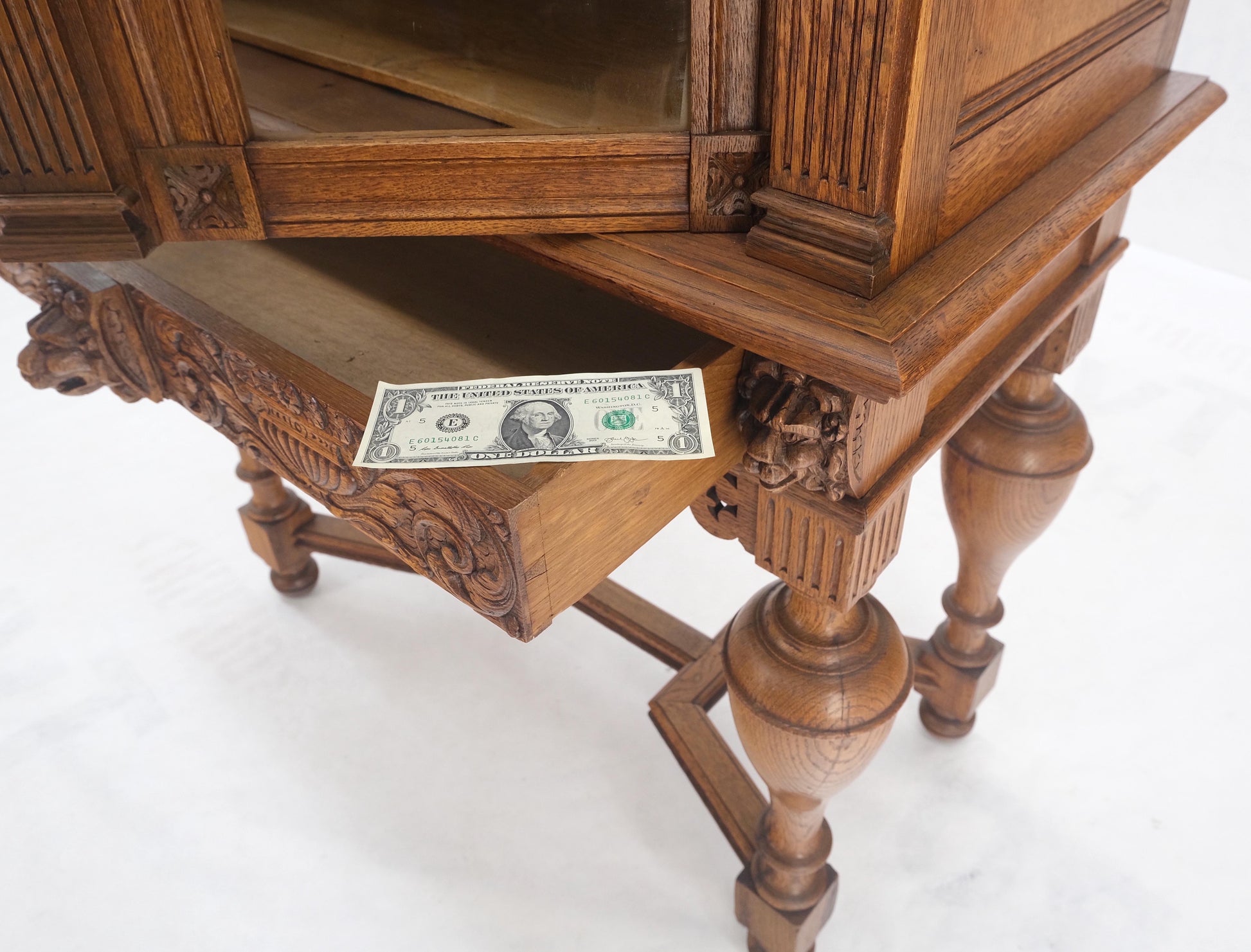 EstablishedLines Heavily Carved Oak Faces Urns Motive Two Door China Cabinet c1880s MINT!