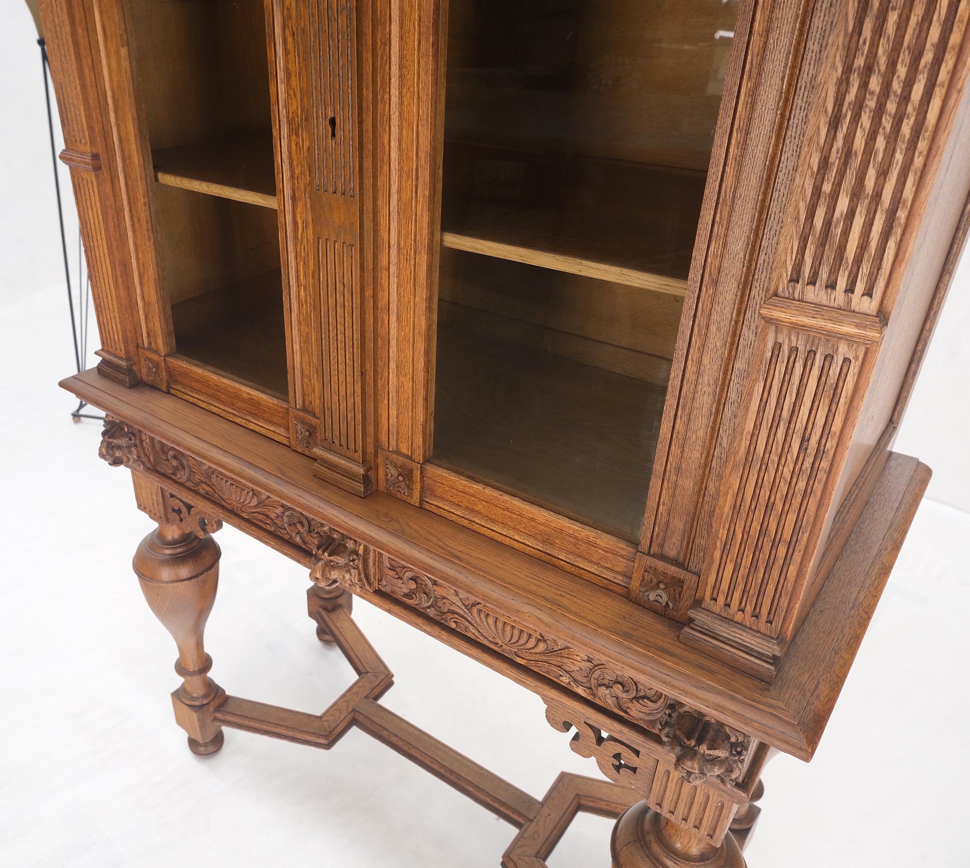 EstablishedLines Heavily Carved Oak Faces Urns Motive Two Door China Cabinet c1880s MINT!