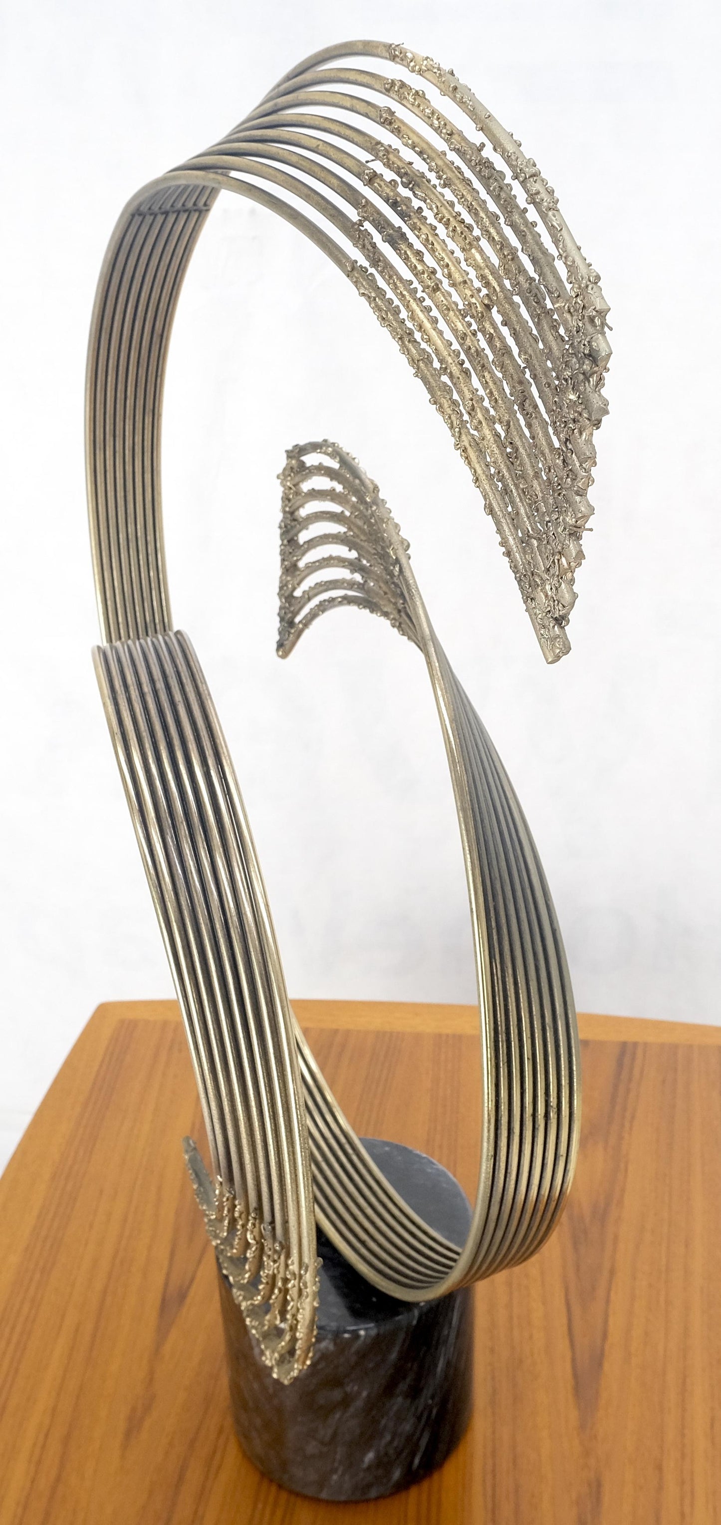 EstablishedLines Black Marble Cylinder Base Abstract Circular Movement Wire Sculpture Curtis Jere