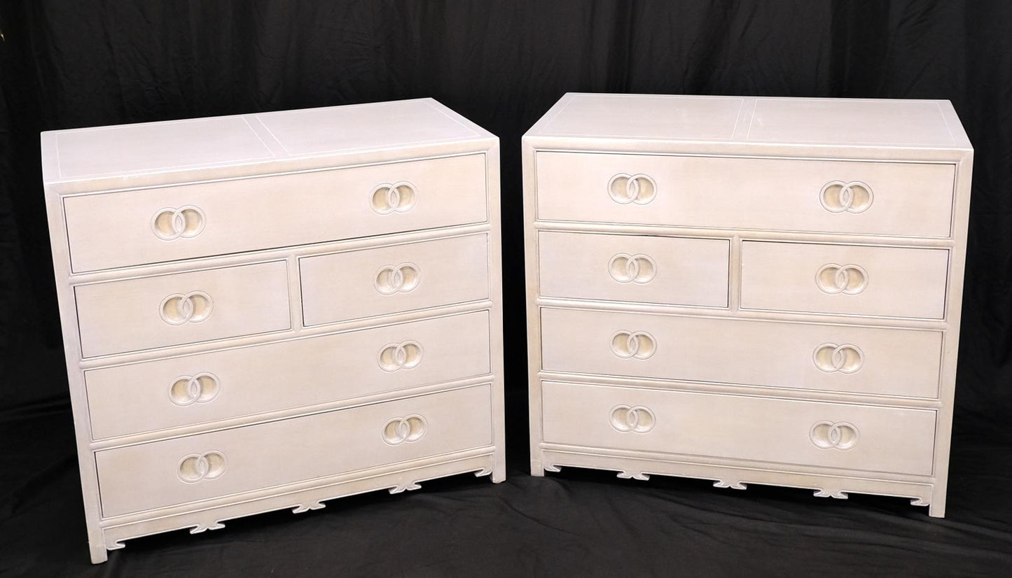 EstablishedLines Pair of Bleached 5 Drawers Bachelor Chests by Baker