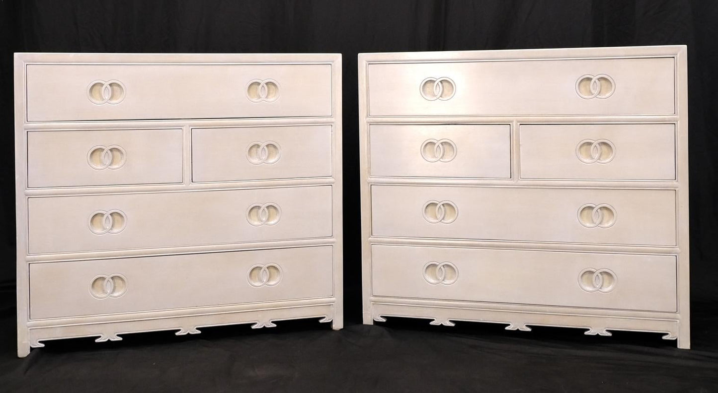 EstablishedLines Pair of Bleached 5 Drawers Bachelor Chests by Baker