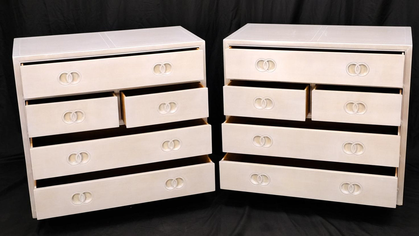 EstablishedLines Pair of Bleached 5 Drawers Bachelor Chests by Baker