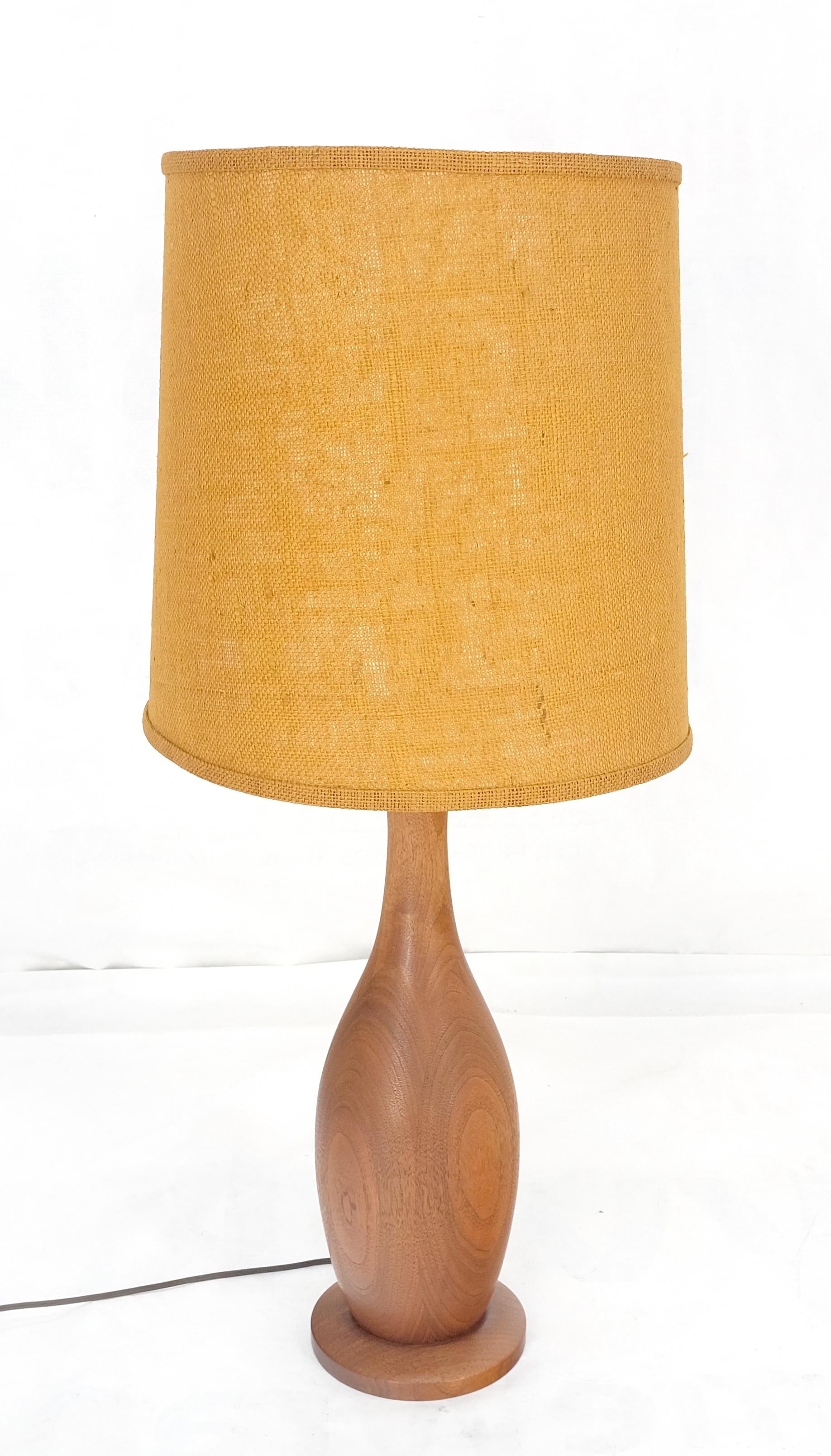 EstablishedLines Turned Teak Onion Shape Danish Mid Century Modern 1970s Table Lamp