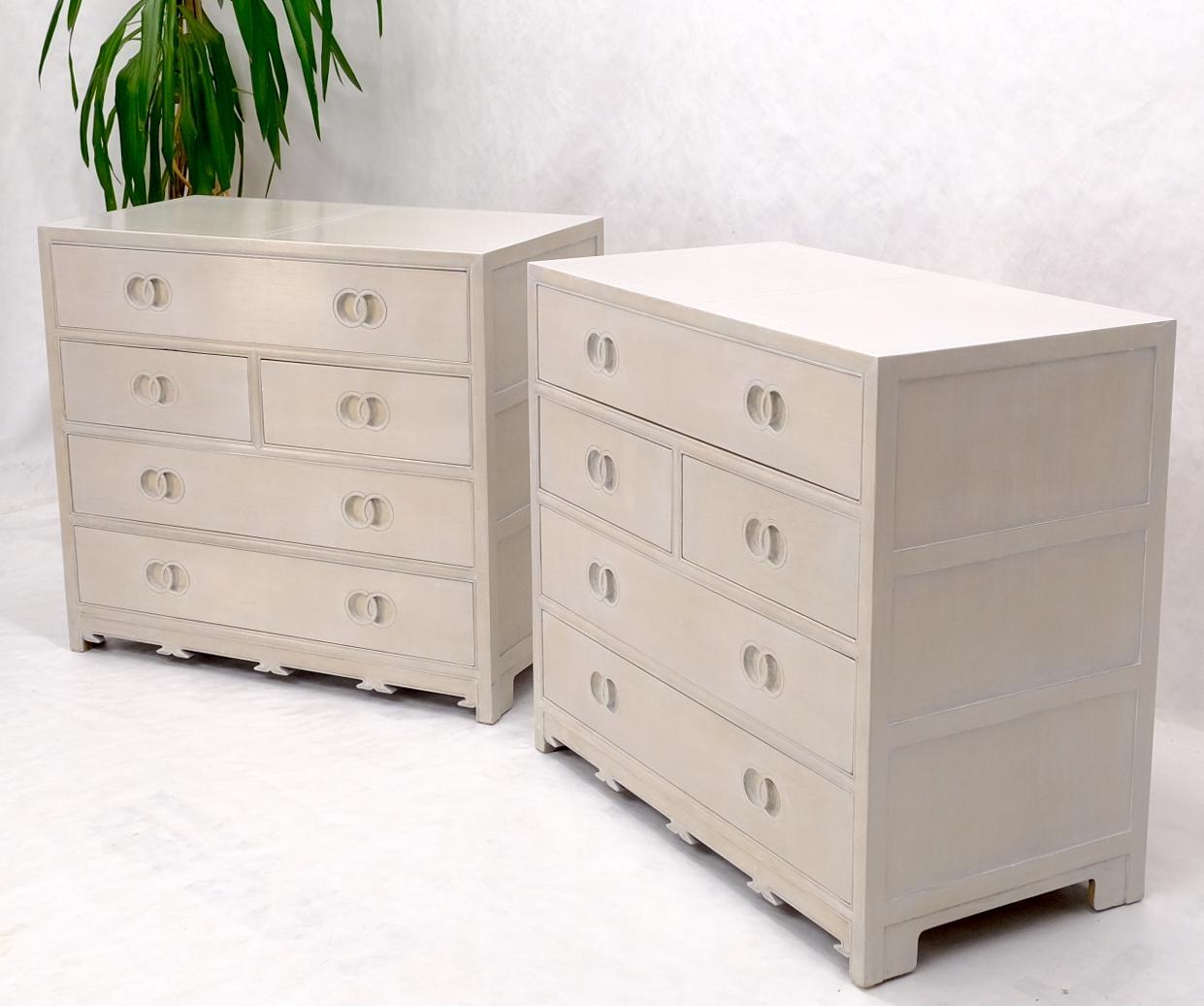 EstablishedLines Pair of Bleached 5 Drawers Bachelor Chests by Baker
