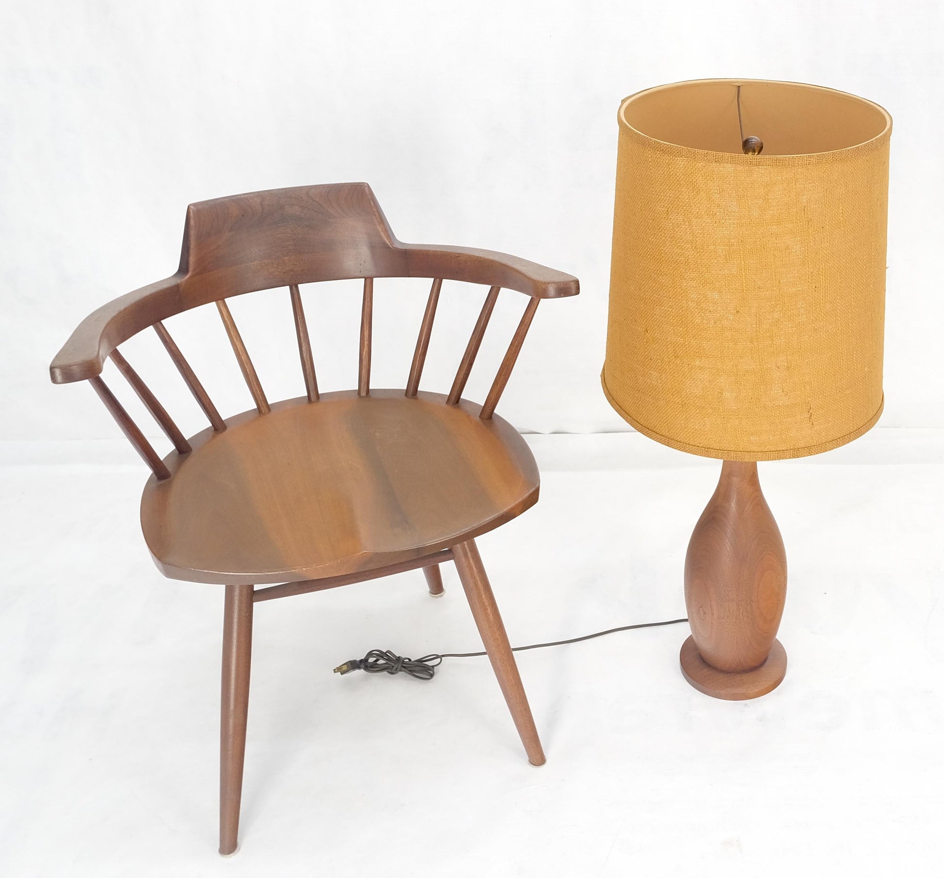 EstablishedLines Turned Teak Onion Shape Danish Mid Century Modern 1970s Table Lamp