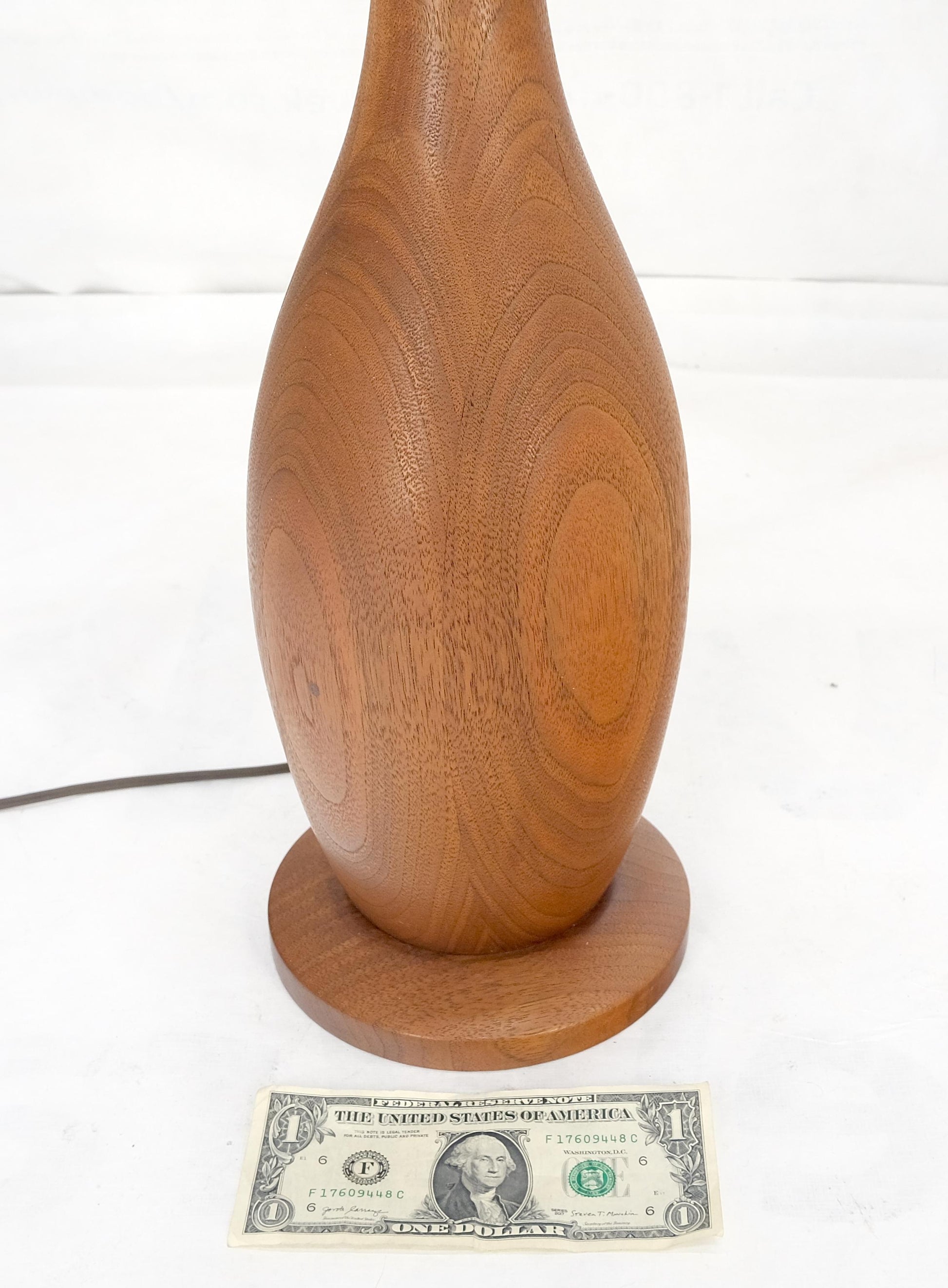 EstablishedLines Turned Teak Onion Shape Danish Mid Century Modern 1970s Table Lamp