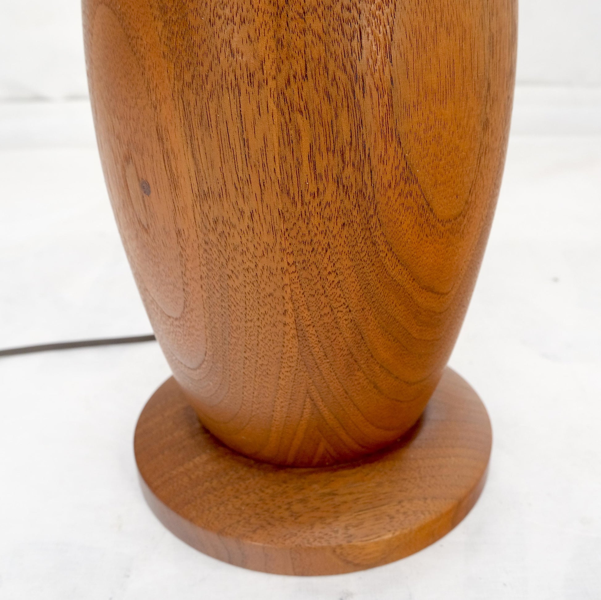 EstablishedLines Turned Teak Onion Shape Danish Mid Century Modern 1970s Table Lamp