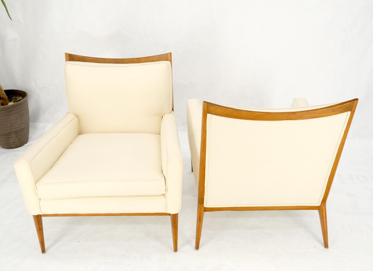 EstablishedLines Pair of Mid Century Modern McCobb Chairs Newly Upholstered in Cream Virgin Wool