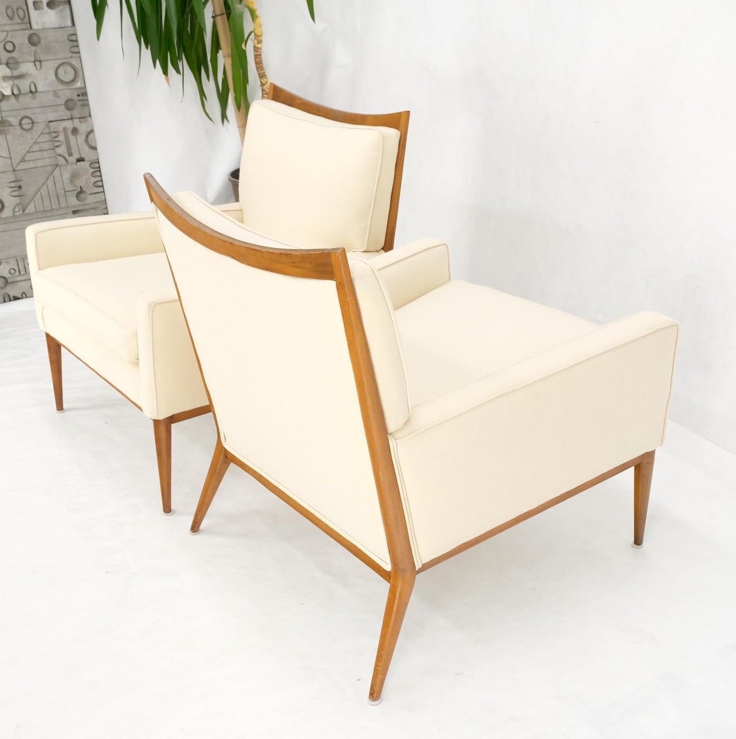 EstablishedLines Pair of Mid Century Modern McCobb Chairs Newly Upholstered in Cream Virgin Wool