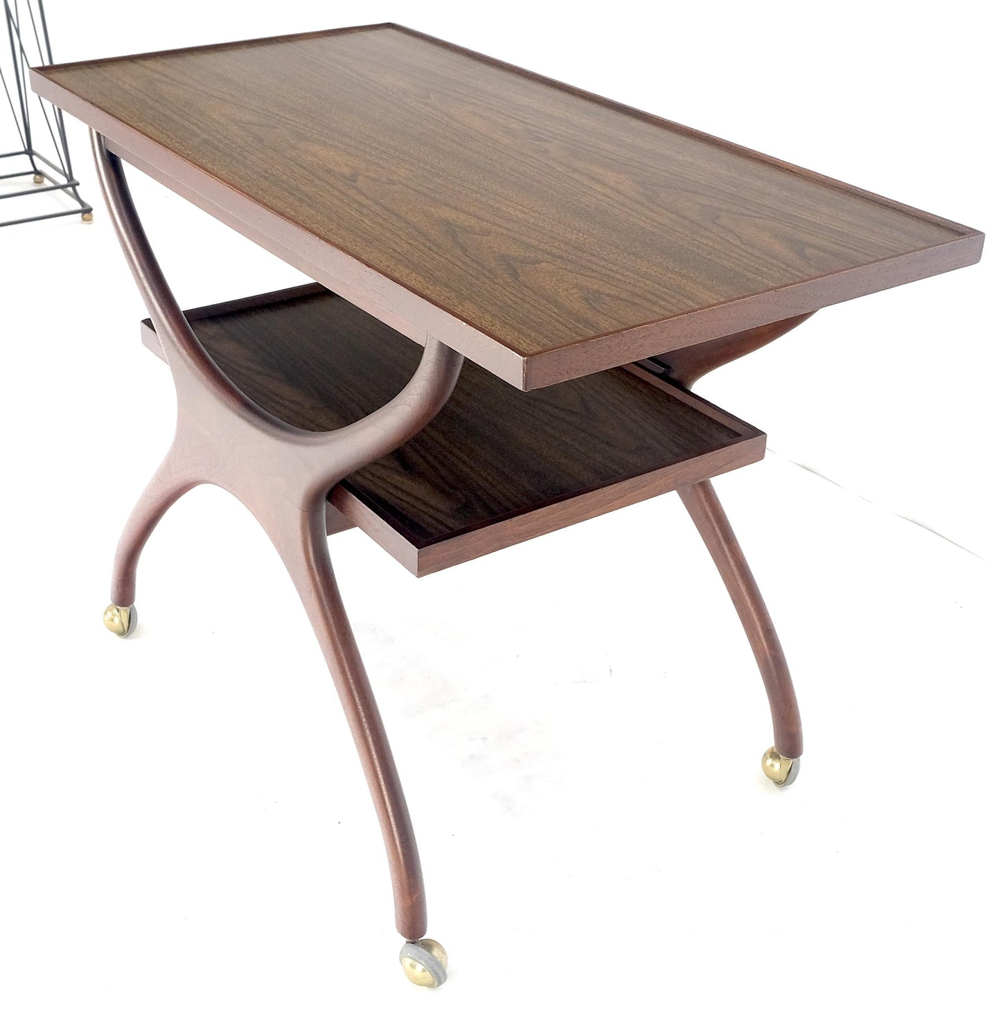 EstablishedLines Rare Vladimir Kagan Solid Walnut Laminate Top Rolling Serving Tea Cart Bar MINT!