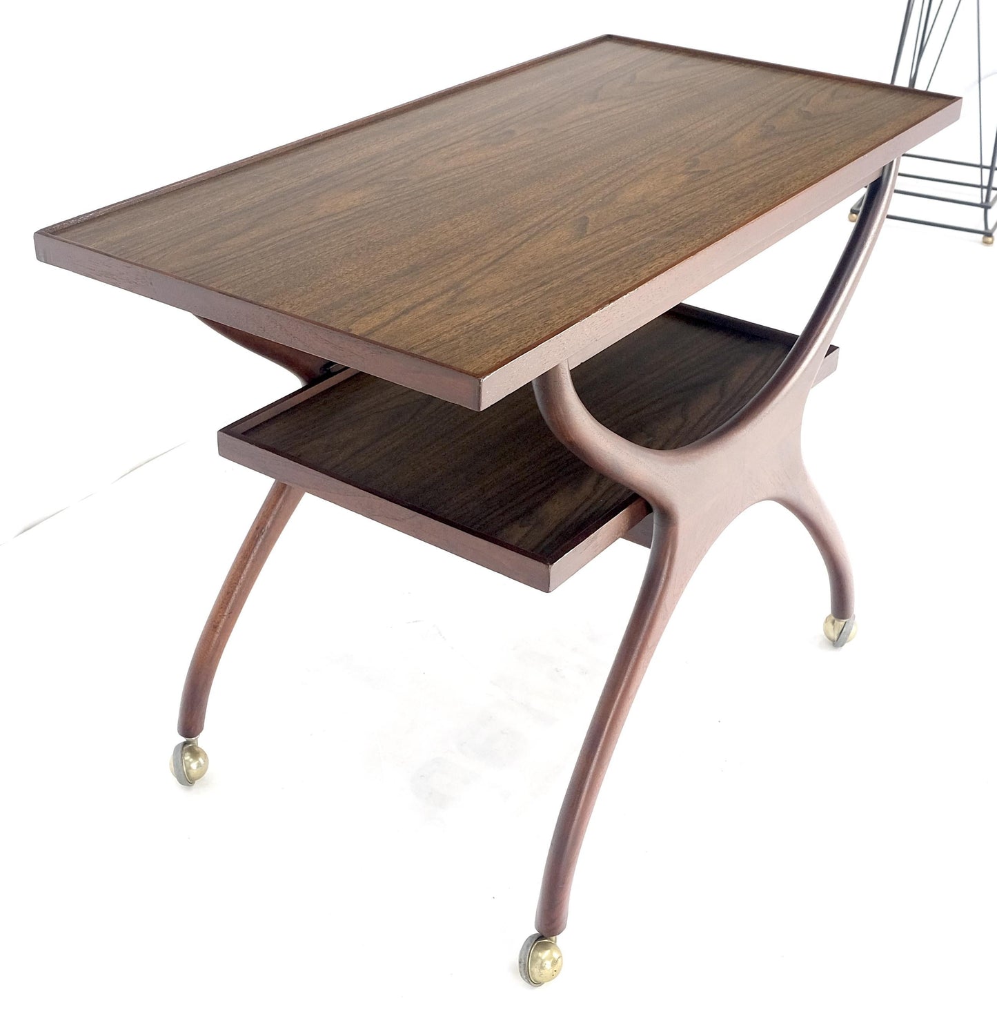 EstablishedLines Rare Vladimir Kagan Solid Walnut Laminate Top Rolling Serving Tea Cart Bar MINT!