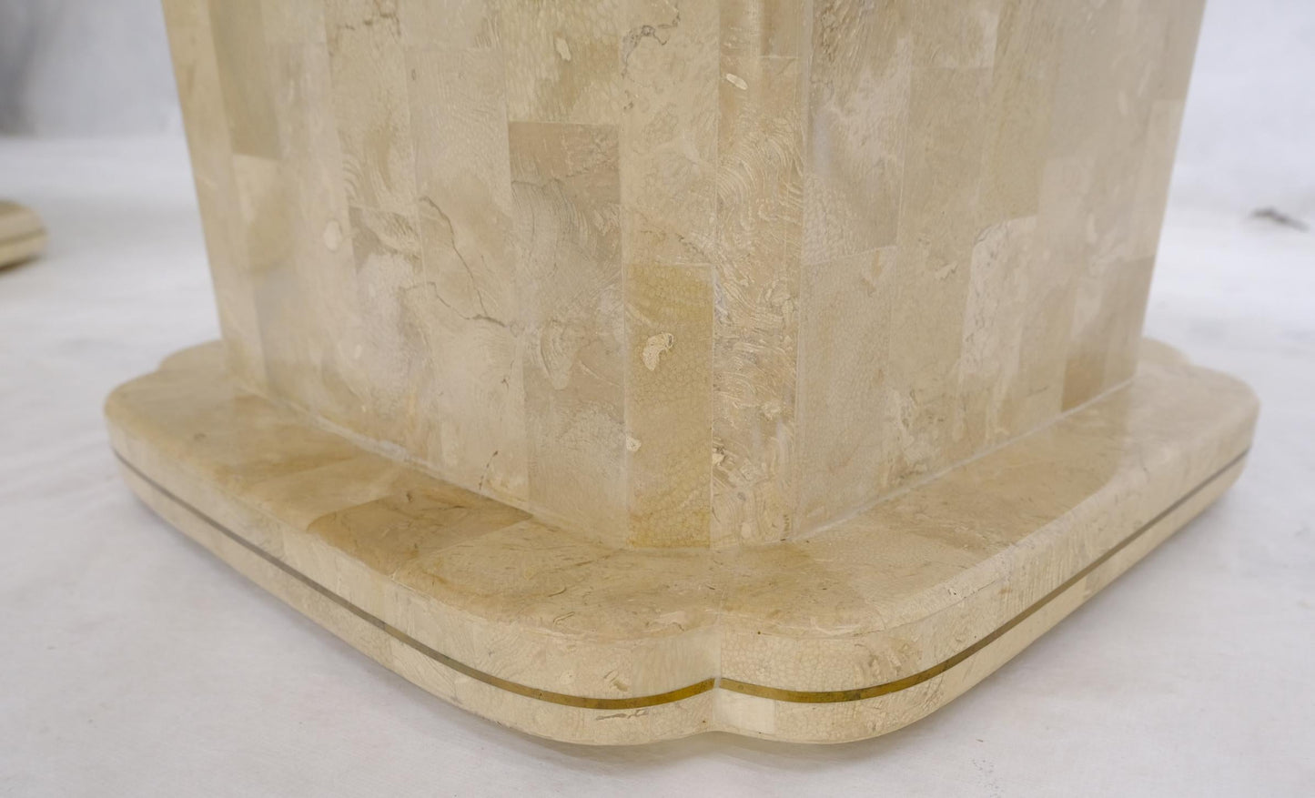 EstablishedLines Pair of Tessellated Stone Brass Trim Mid-Century Modern End Tables Stands