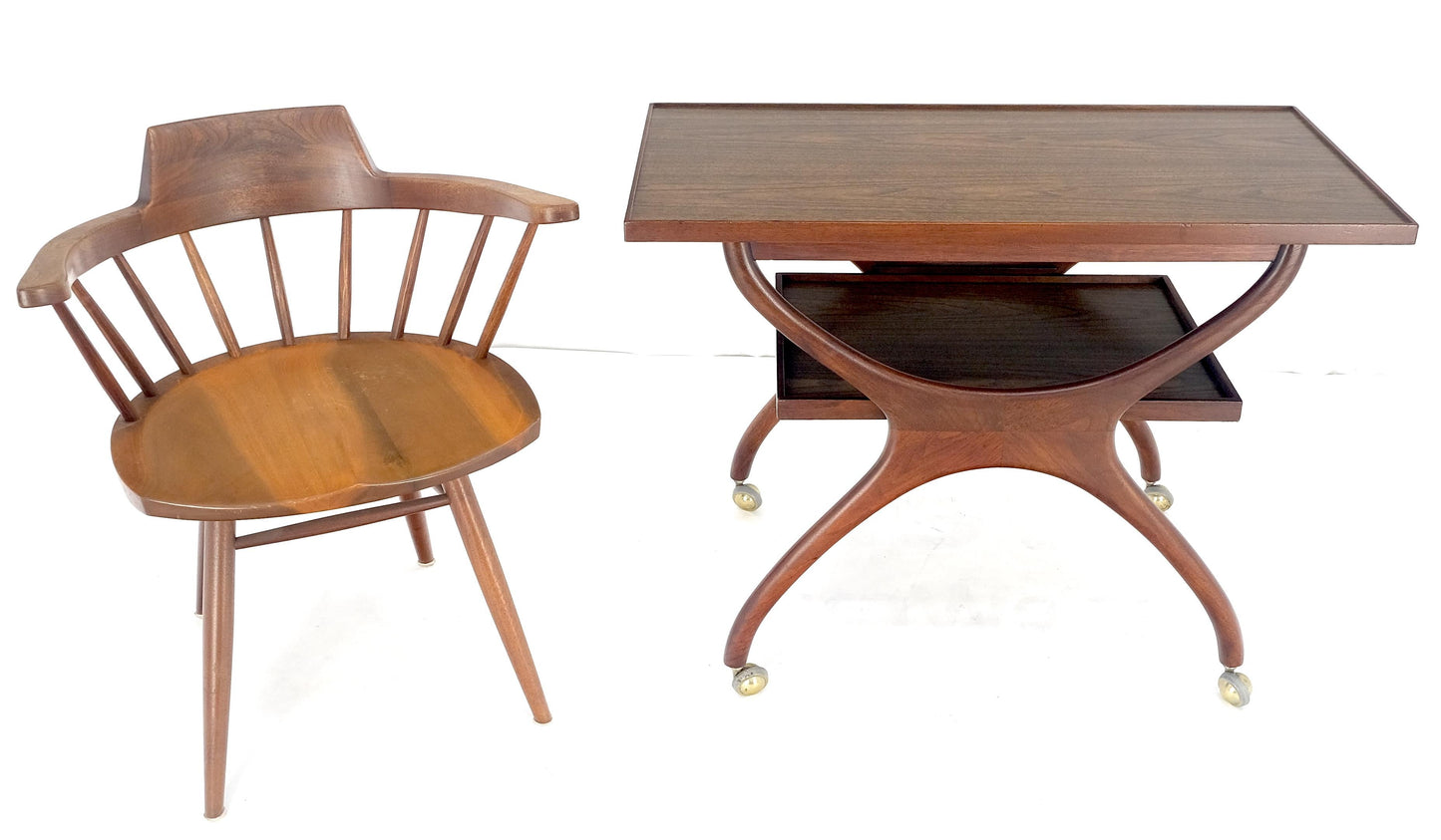 EstablishedLines Rare Vladimir Kagan Solid Walnut Laminate Top Rolling Serving Tea Cart Bar MINT!