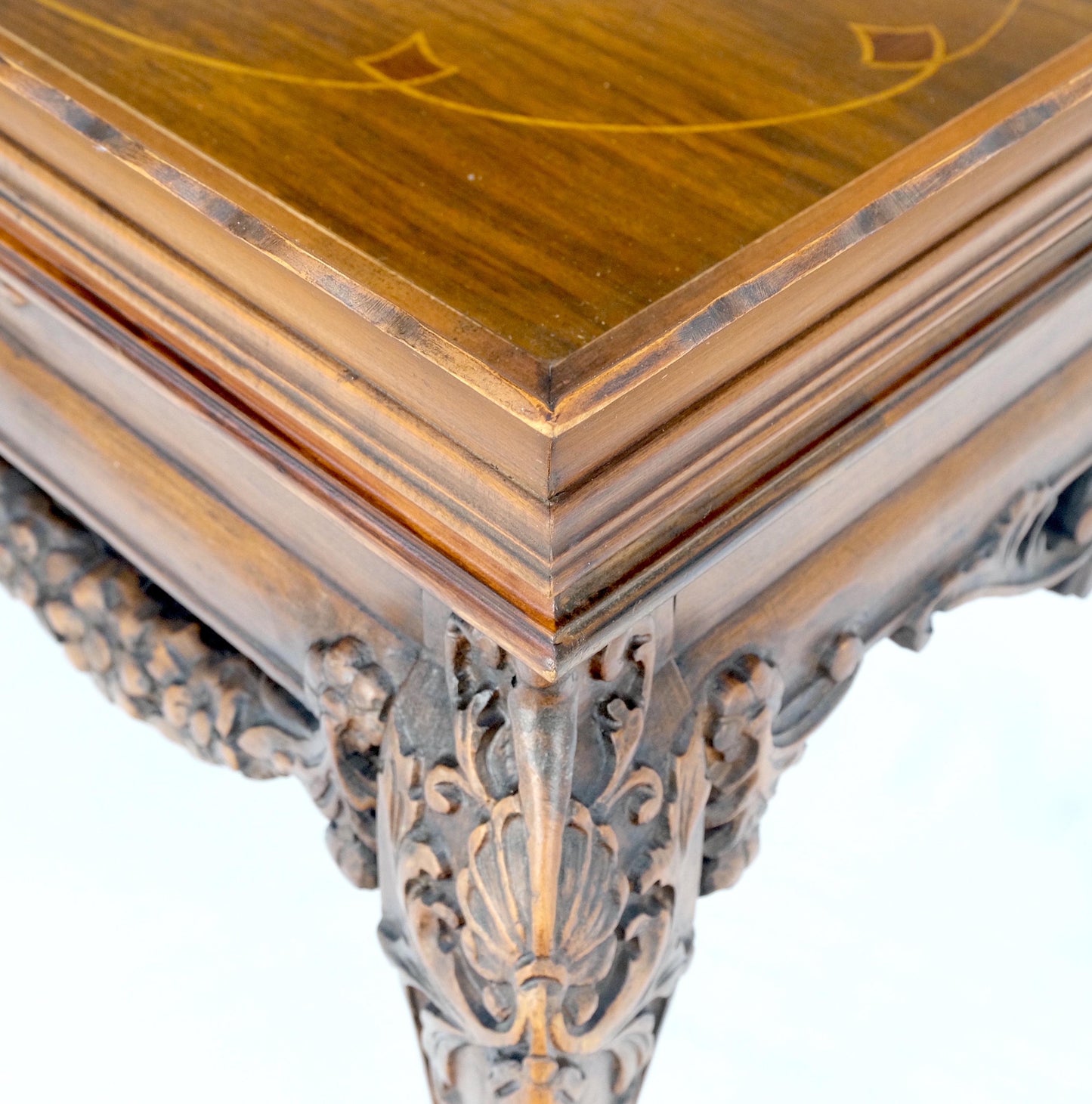 EstablishedLines Removable Tray Top Pierce Carved Inlayed Walnut Side End Table Stand Mint!