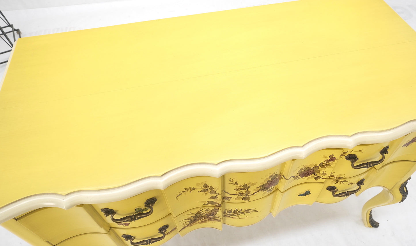 Lemon Yellow White Lacquer Bronze Mounts cabriole Style Leg Two Drawers Console