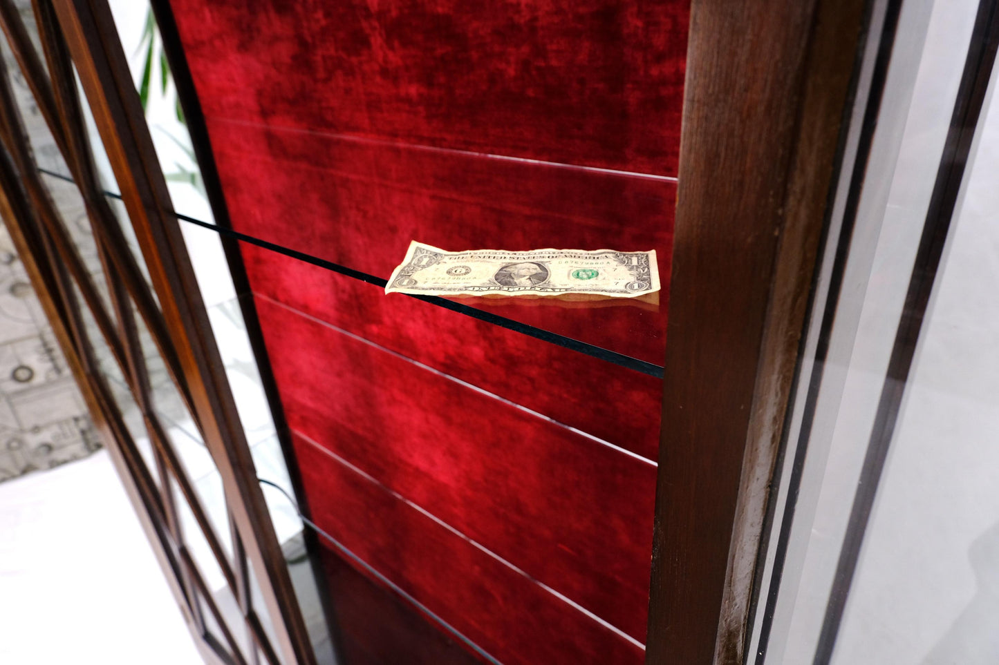 EstablishedLines Individual Glass Pane Double Doors Pencil Inlay Flame Mahogany Show Case