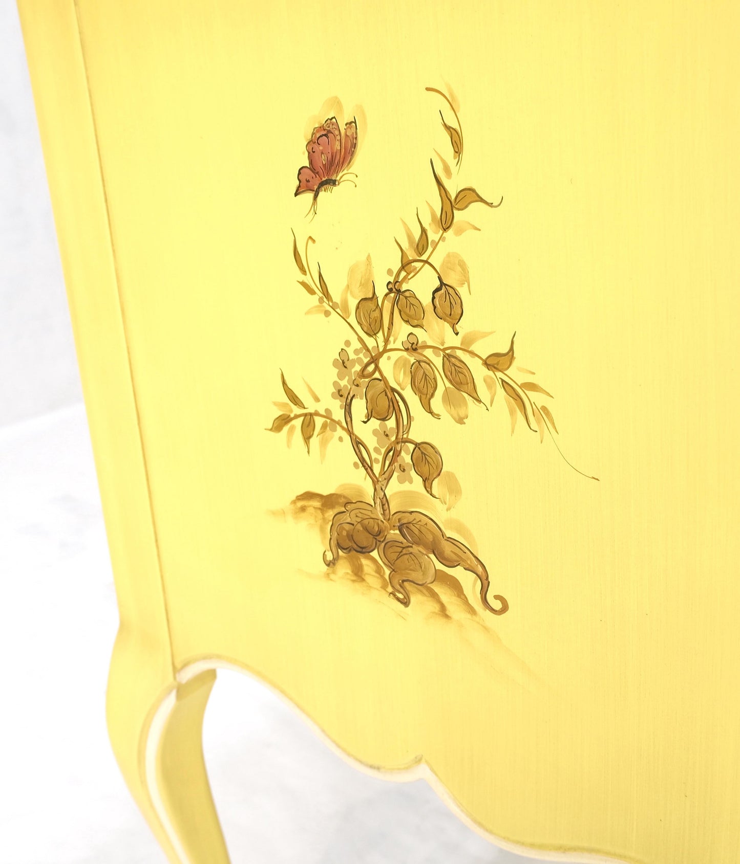 Lemon Yellow White Lacquer Bronze Mounts cabriole Style Leg Two Drawers Console
