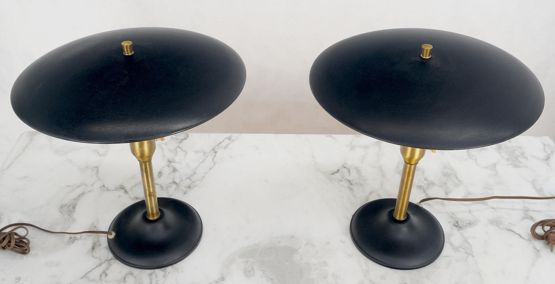 EstablishedLines Pair Metal Shades Black & Gold Mushroom Shape Table Lamps MINT