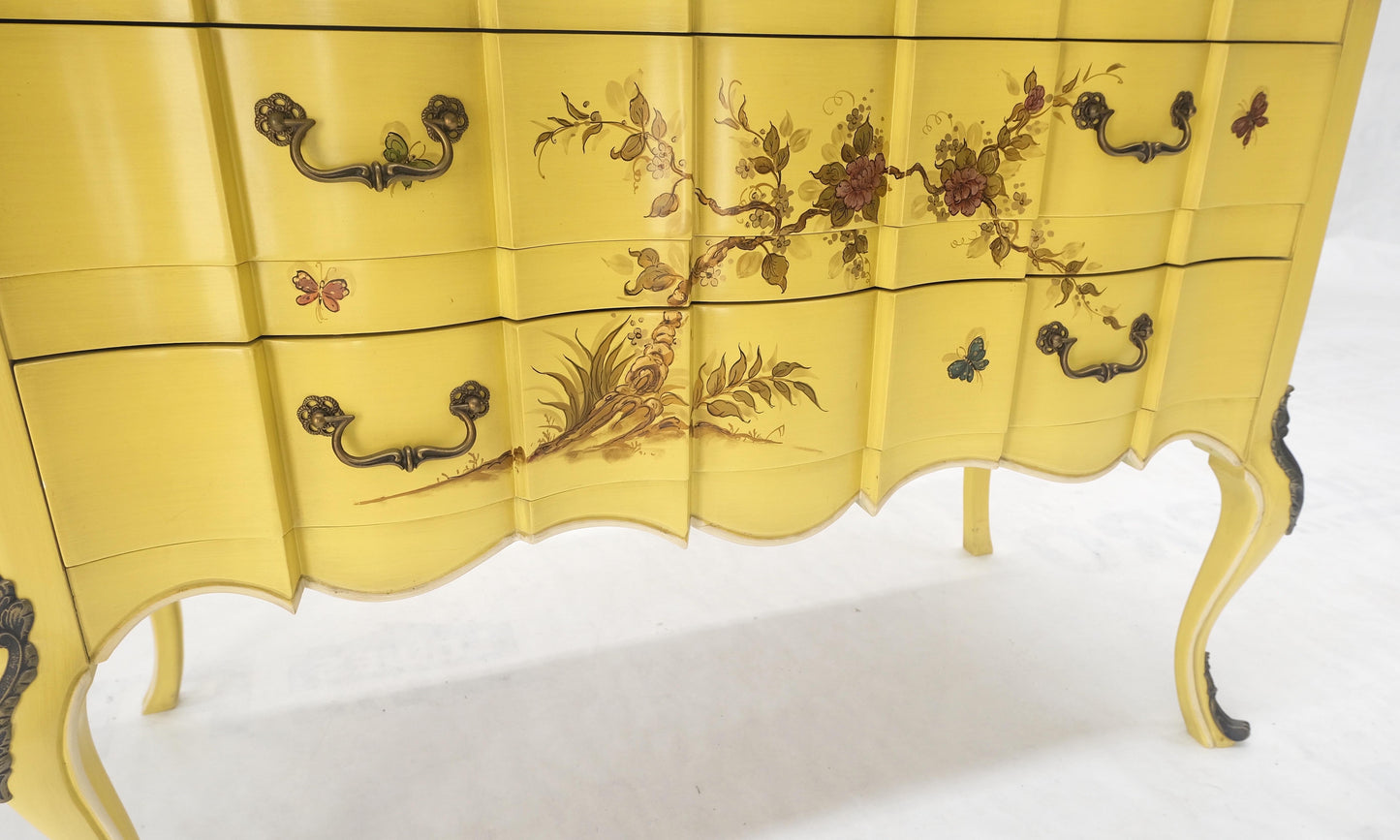 Lemon Yellow White Lacquer Bronze Mounts cabriole Style Leg Two Drawers Console