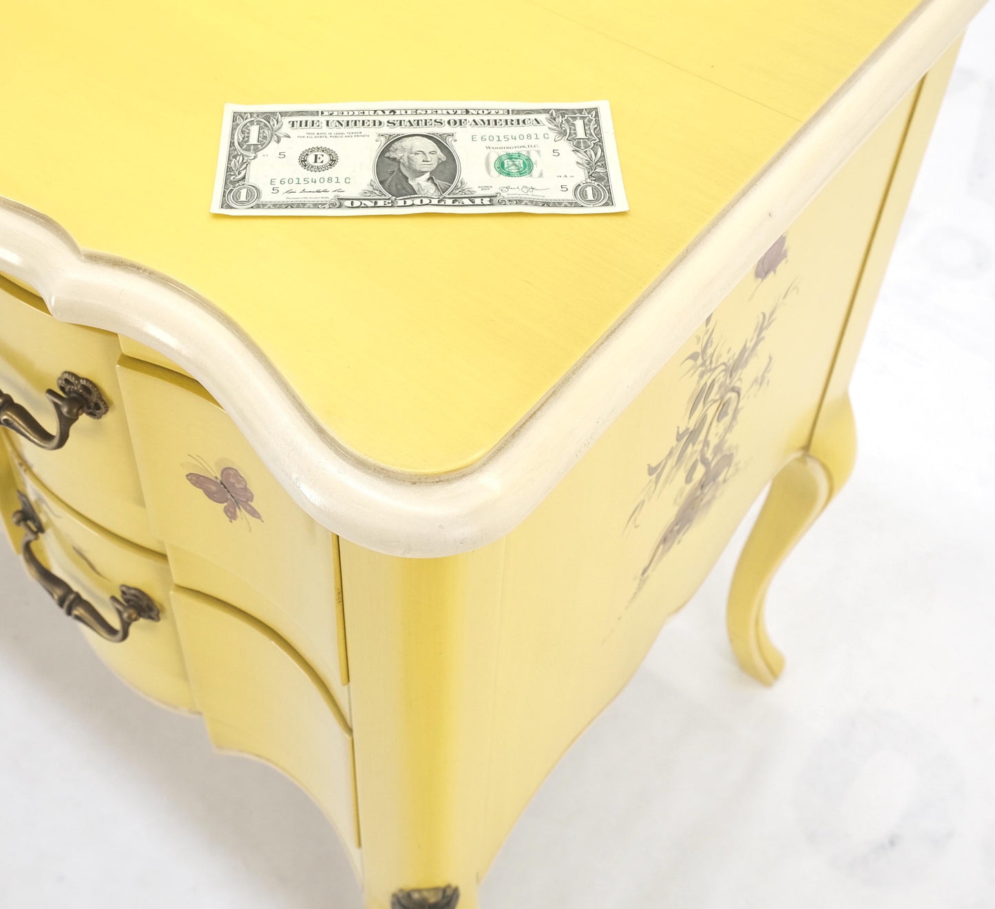Lemon Yellow White Lacquer Bronze Mounts cabriole Style Leg Two Drawers Console