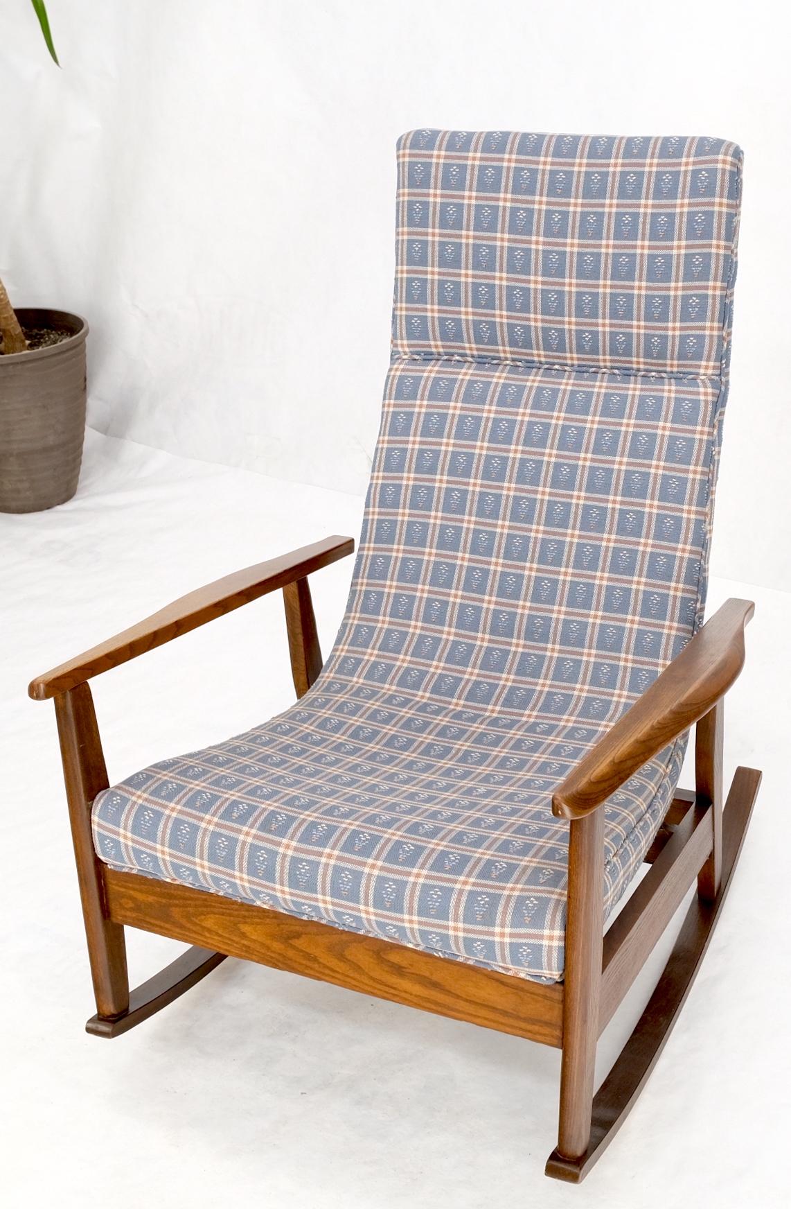 EstablishedLines Danish Mid-Century Modern Wool Upholstery Tall Back Rocking Lounge Chair
