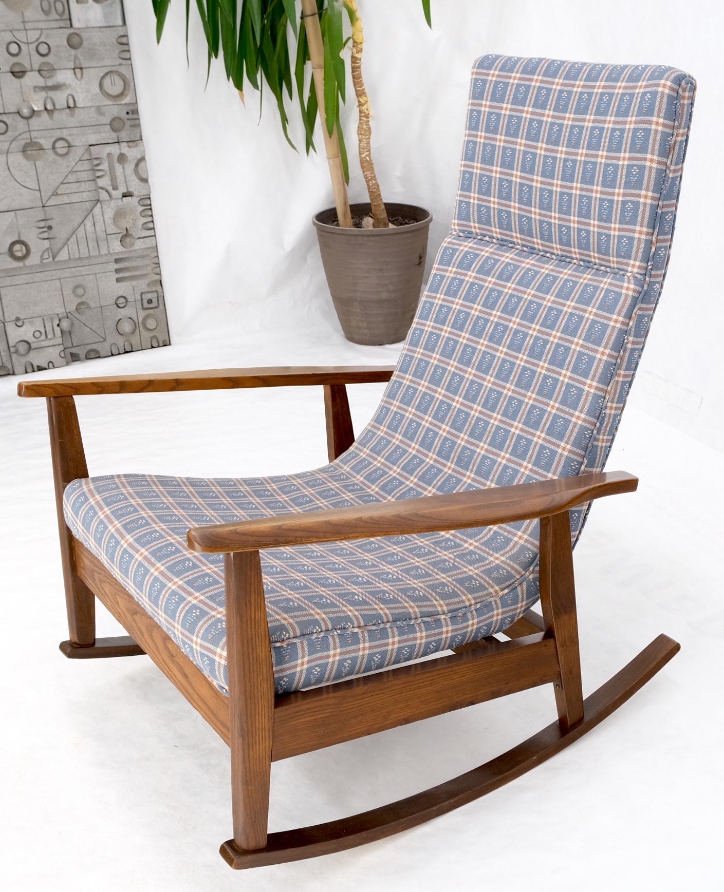 EstablishedLines Danish Mid-Century Modern Wool Upholstery Tall Back Rocking Lounge Chair