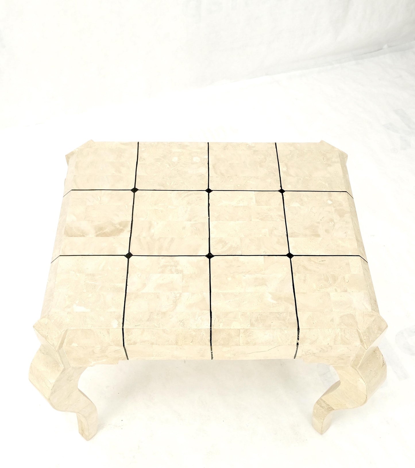 EstablishedLines Tessellated Stone Top Brass Inlay Cabriole Leg Side End Occasional Table MINT!
