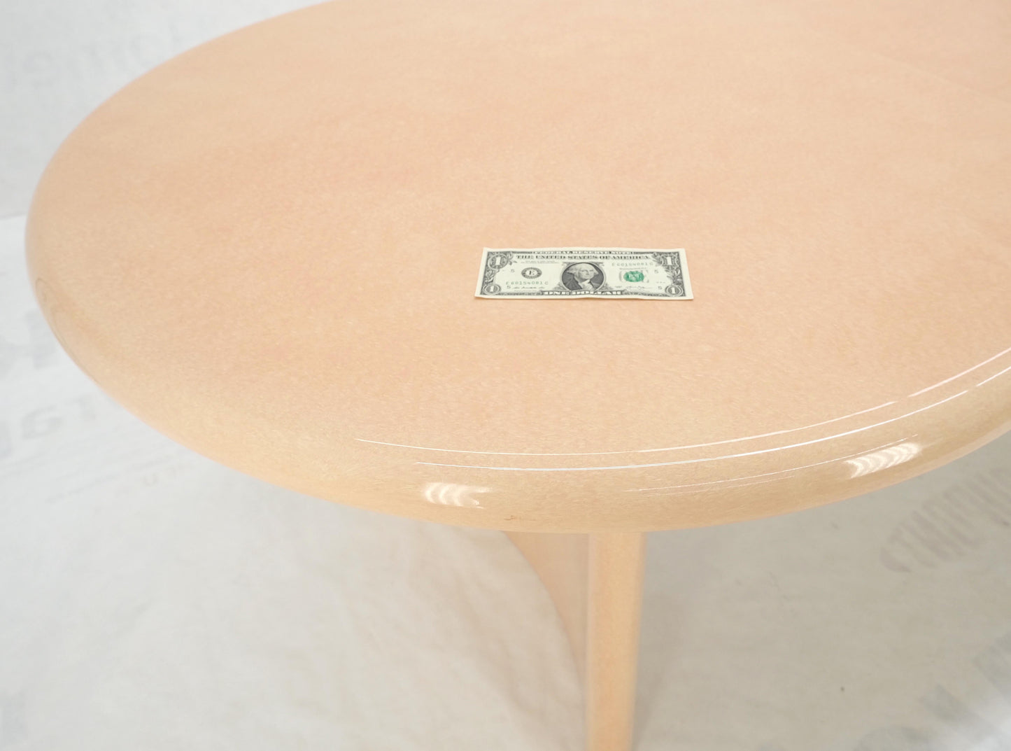 EstablishedLines Racetrack Shape Heavy lacquer Finish Curved Base Legs Mid Century Dining Table