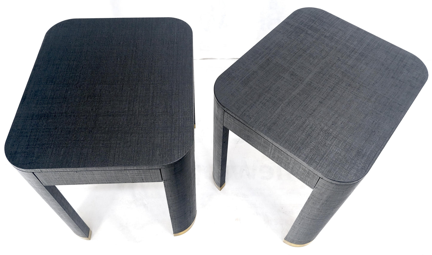 EstablishedLines Pair Black Lacquer Grass Cloth Wrapped One Drawer Night Stands End Tables MINT!