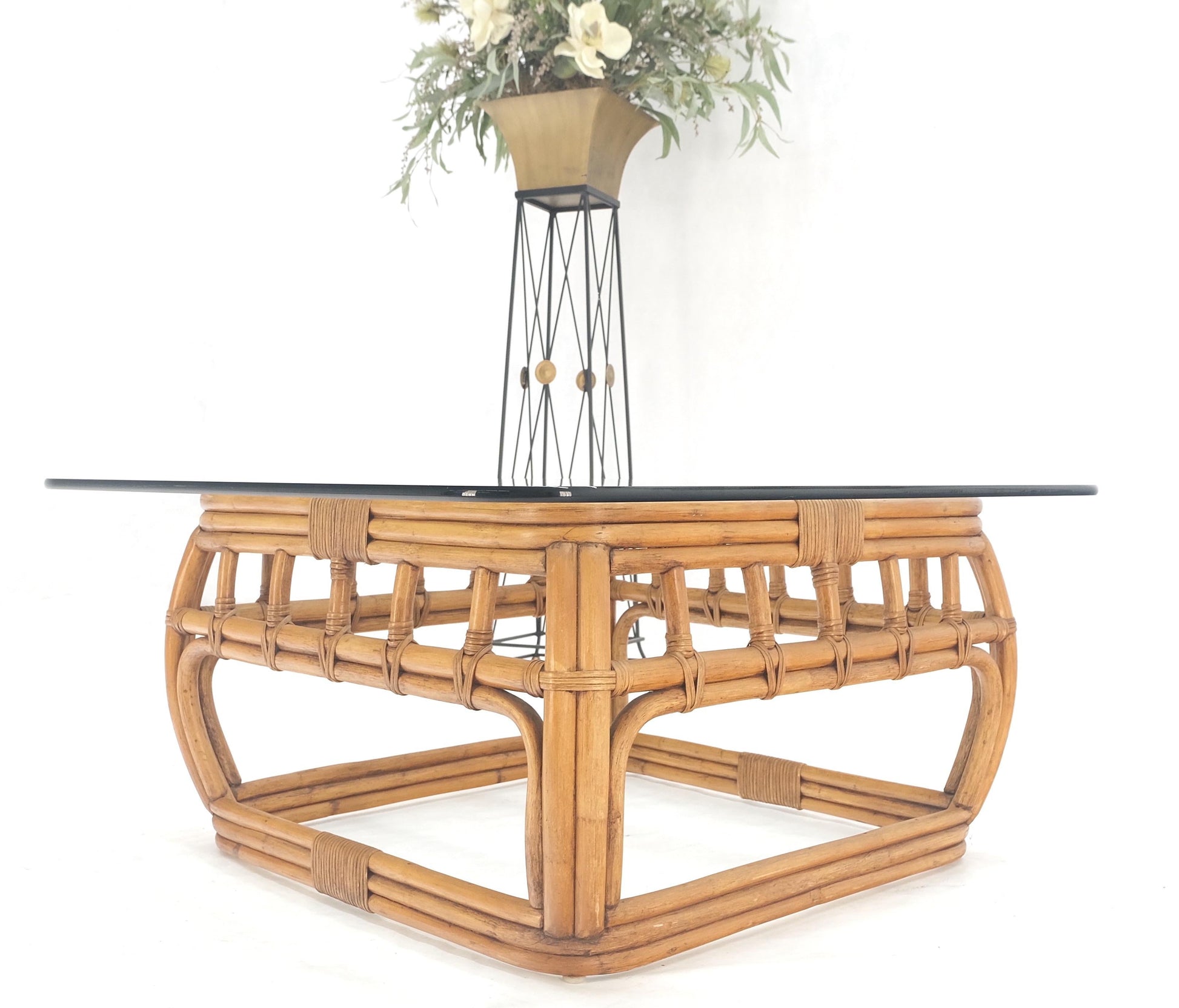 EstablishedLines Ficks Reed Bamboo & Reed Square Glass Top Coffee Table c.1970s Mint!