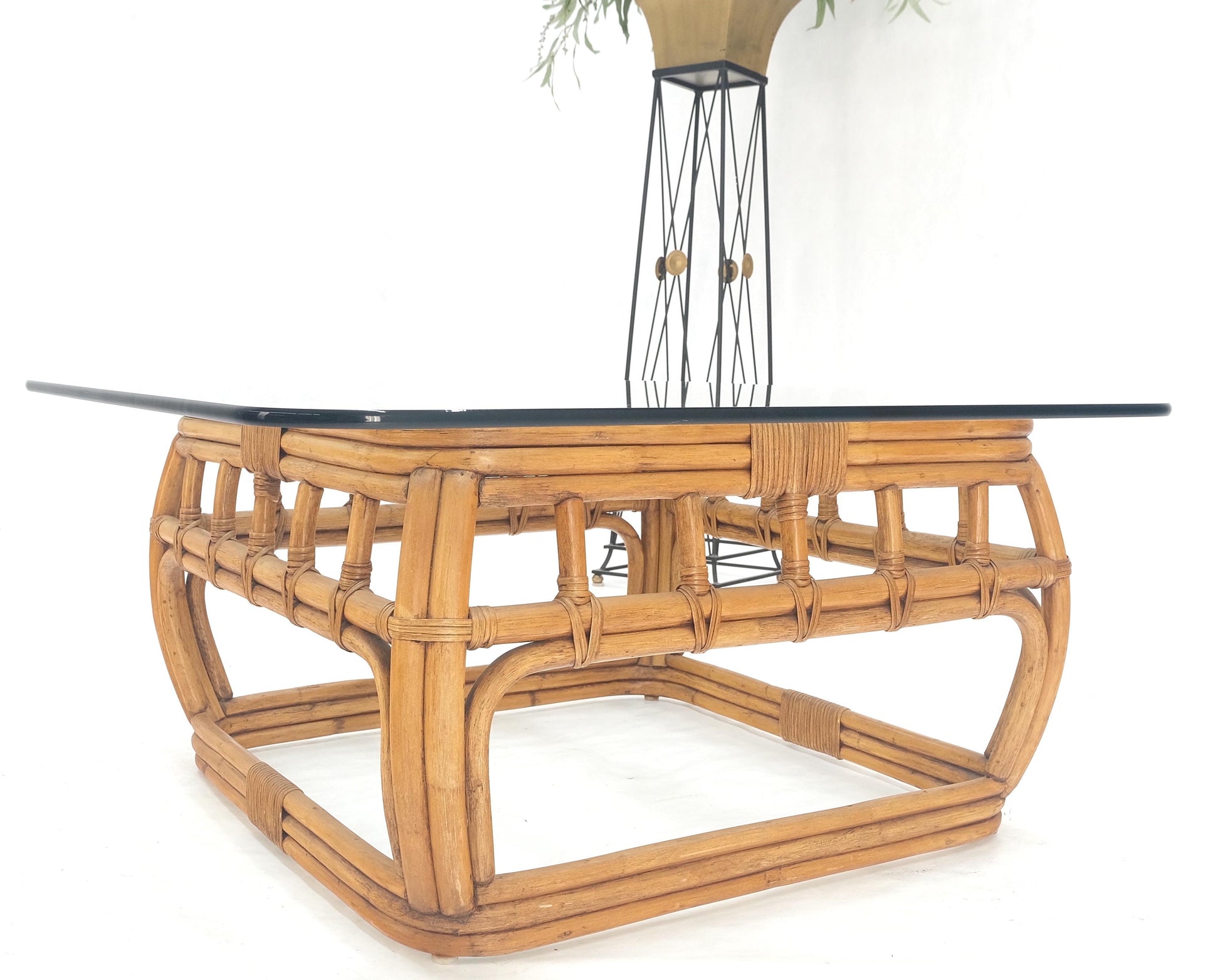 EstablishedLines Ficks Reed Bamboo & Reed Square Glass Top Coffee Table c.1970s Mint!