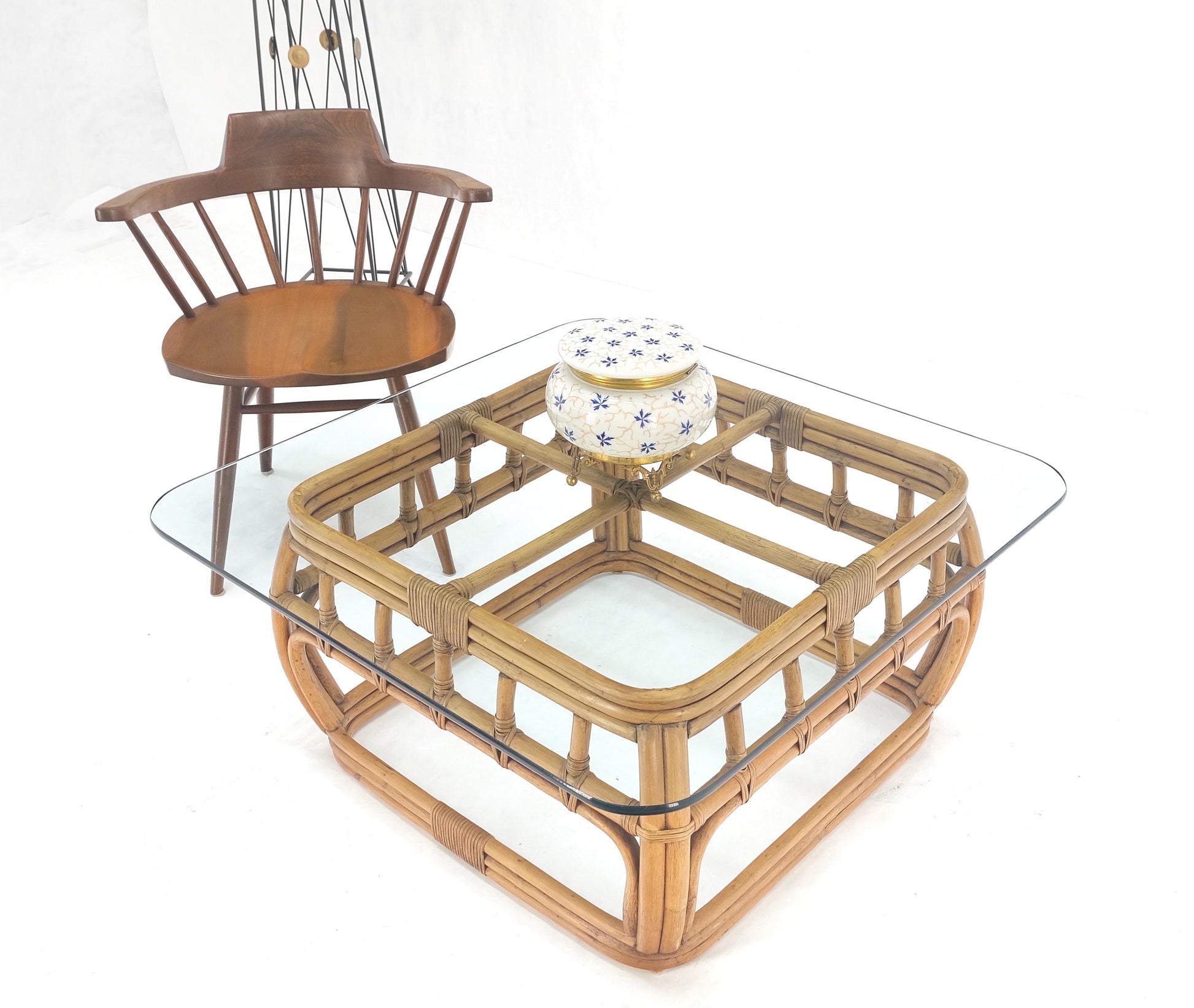 EstablishedLines Ficks Reed Bamboo & Reed Square Glass Top Coffee Table c.1970s Mint!