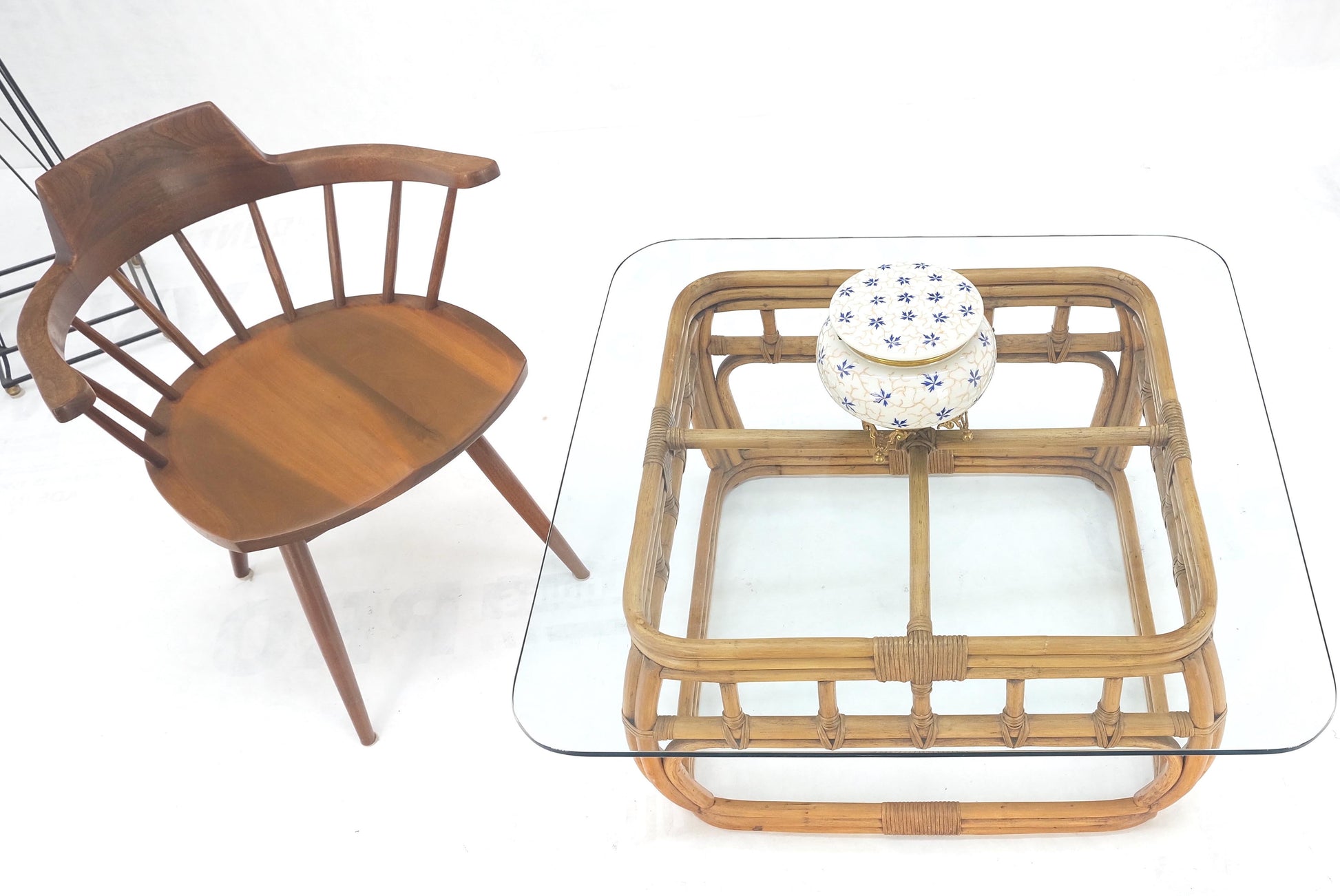 EstablishedLines Ficks Reed Bamboo & Reed Square Glass Top Coffee Table c.1970s Mint!