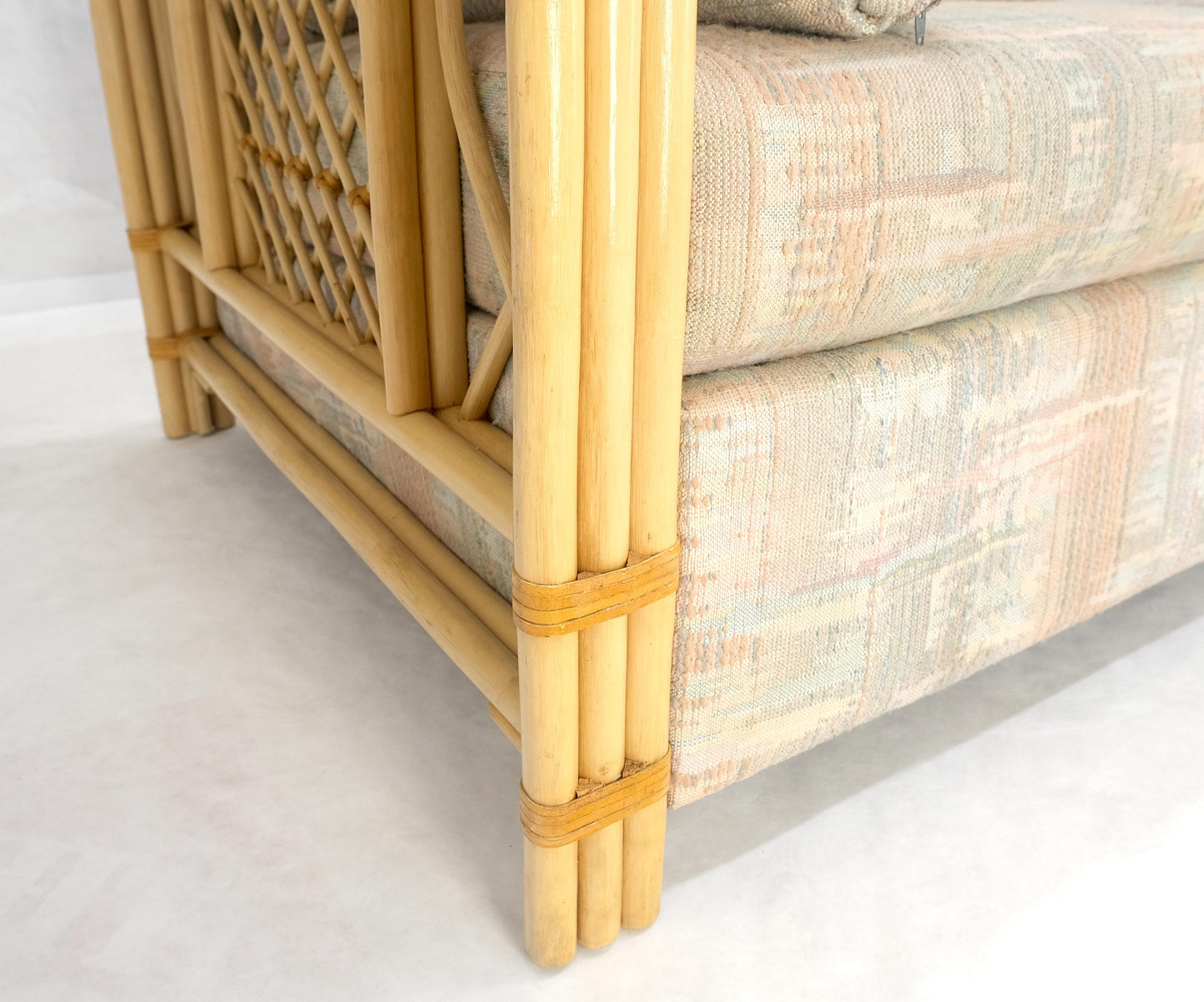 EstablishedLines Pair Bent Bamboo Frames Linen Like Upholstery Mid Century Modern Sofa Loveseat