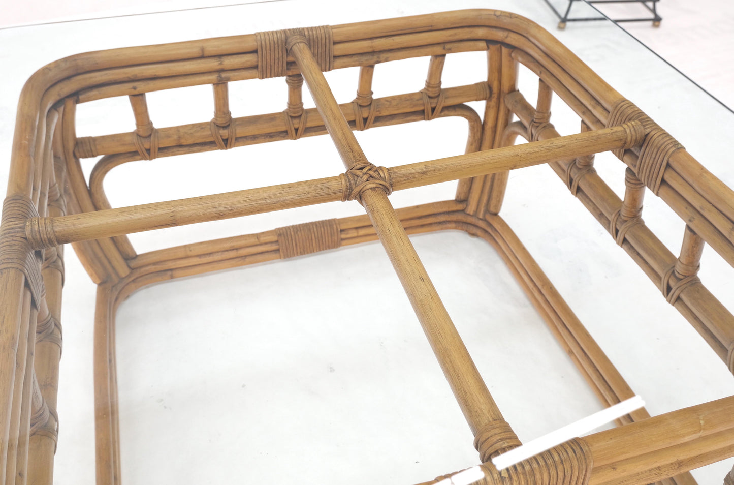 EstablishedLines Ficks Reed Bamboo & Reed Square Glass Top Coffee Table c.1970s Mint!