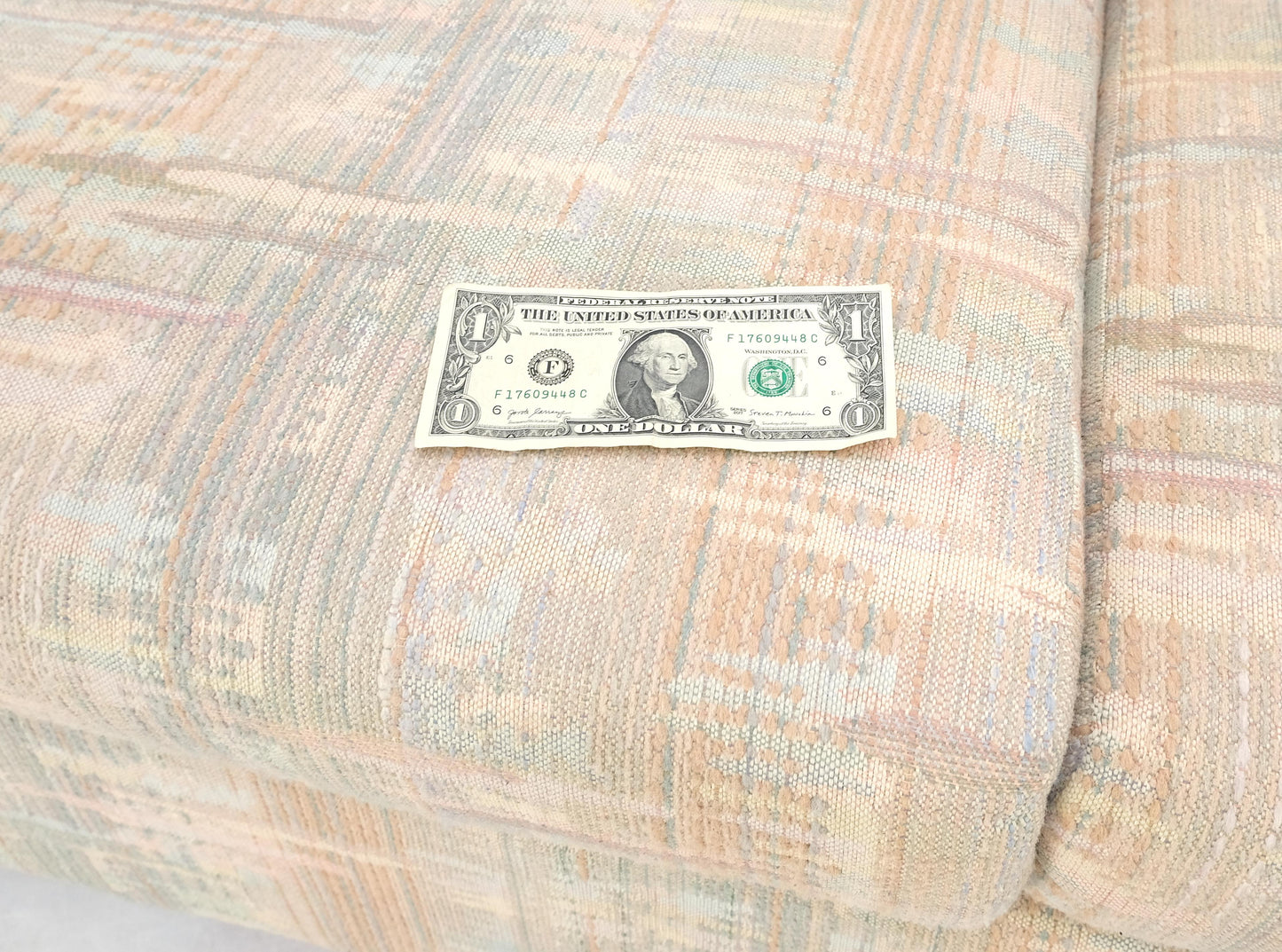 EstablishedLines Pair Bent Bamboo Frames Linen Like Upholstery Mid Century Modern Sofa Loveseat