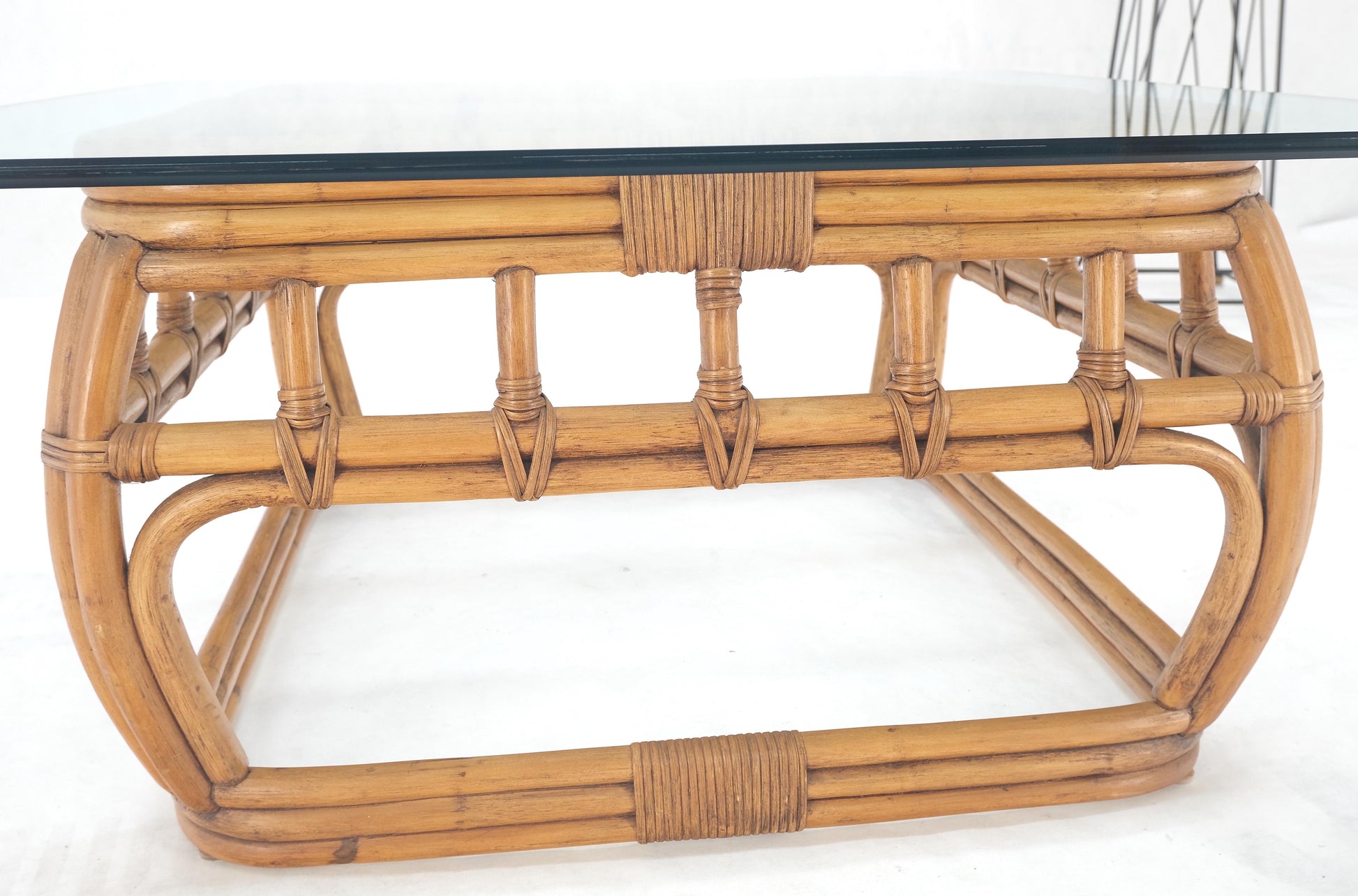 EstablishedLines Ficks Reed Bamboo & Reed Square Glass Top Coffee Table c.1970s Mint!