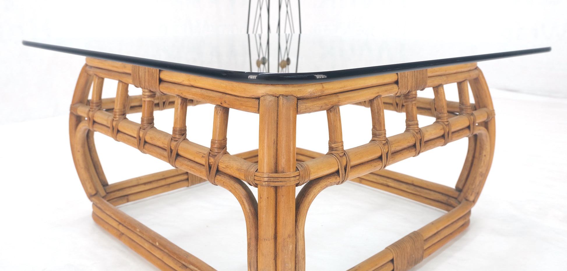 EstablishedLines Ficks Reed Bamboo & Reed Square Glass Top Coffee Table c.1970s Mint!