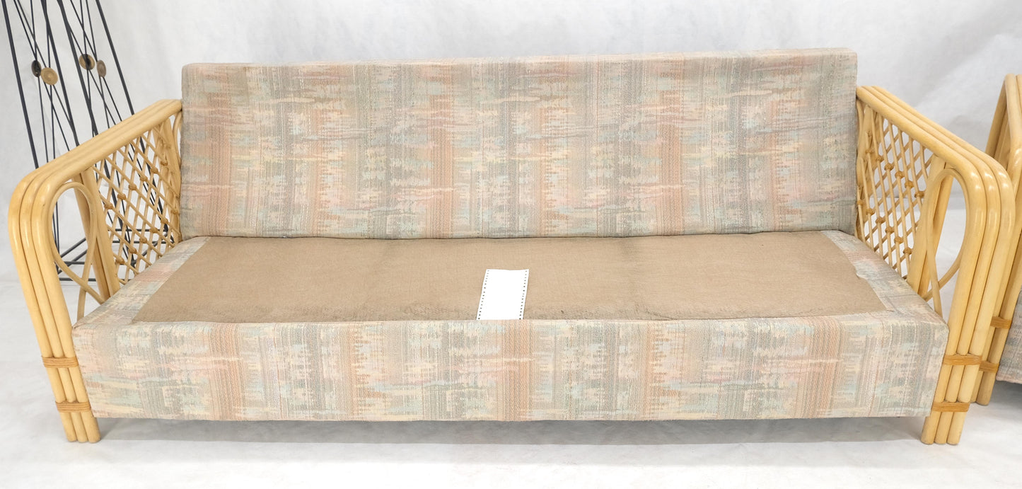 EstablishedLines Pair Bent Bamboo Frames Linen Like Upholstery Mid Century Modern Sofa Loveseat