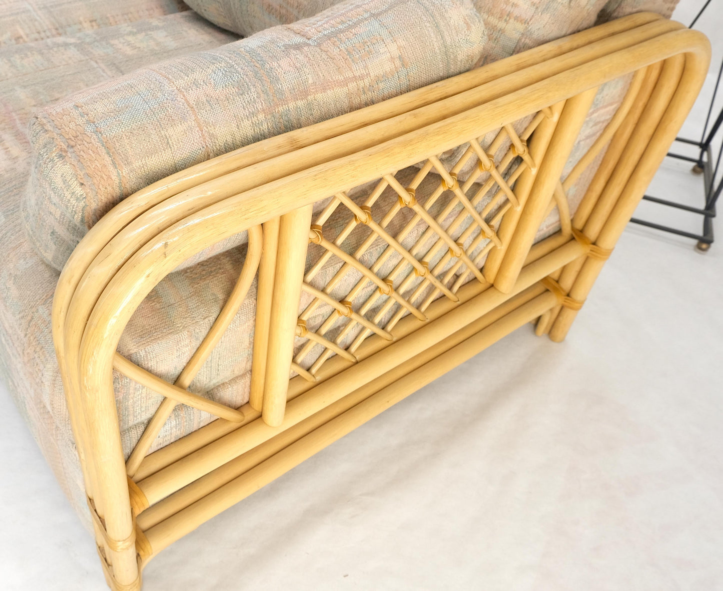 EstablishedLines Pair Bent Bamboo Frames Linen Like Upholstery Mid Century Modern Sofa Loveseat
