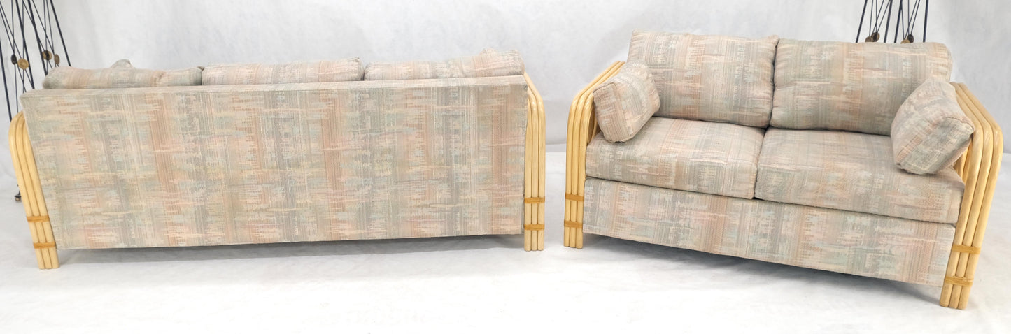 EstablishedLines Pair Bent Bamboo Frames Linen Like Upholstery Mid Century Modern Sofa Loveseat