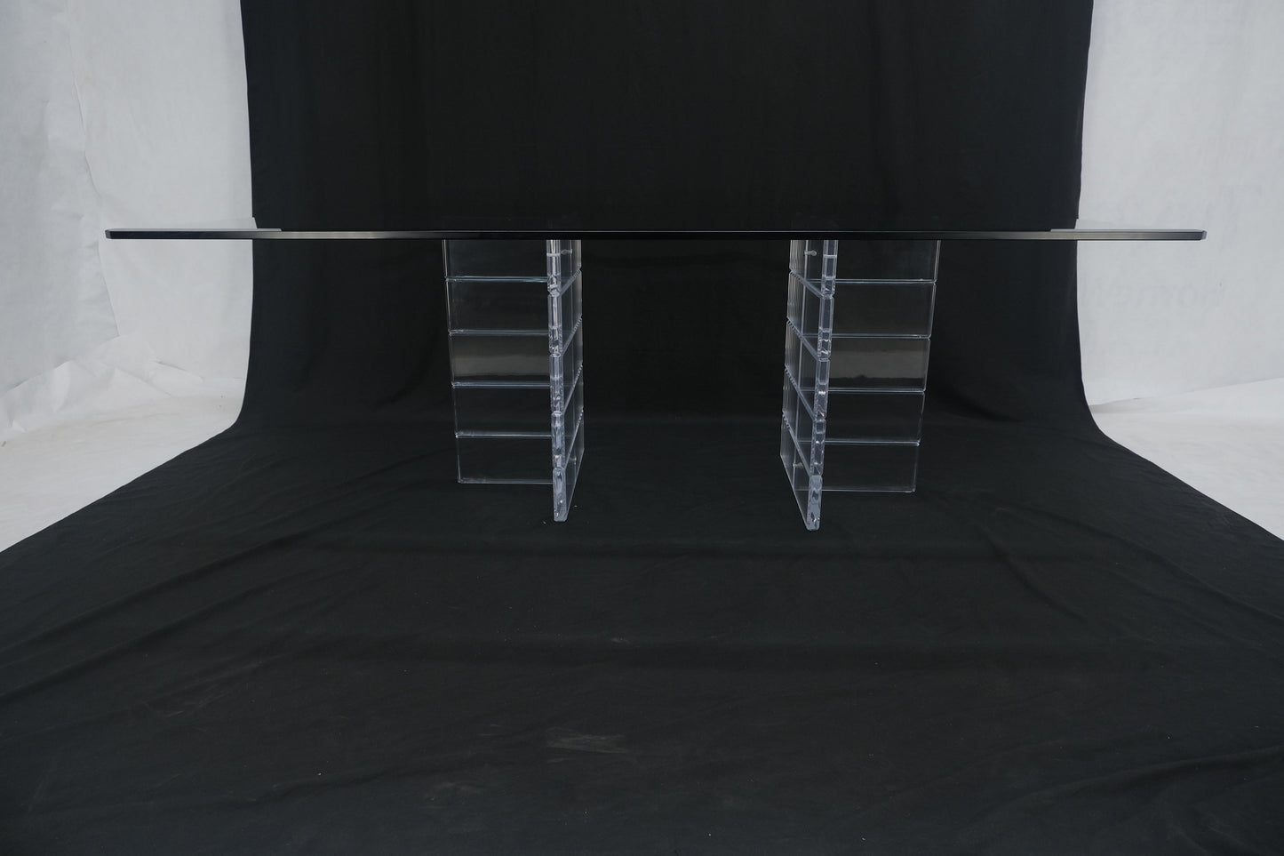 Thick Polished Lucite Double Base 3/4" Thick Rectangle Glass Top Dining Table