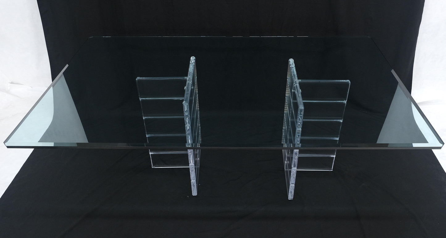 Thick Polished Lucite Double Base 3/4" Thick Rectangle Glass Top Dining Table