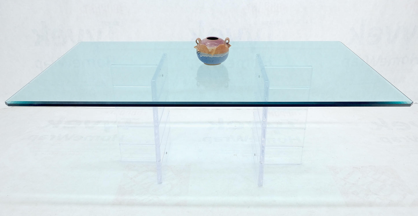 Thick Polished Lucite Double Base 3/4" Thick Rectangle Glass Top Dining Table