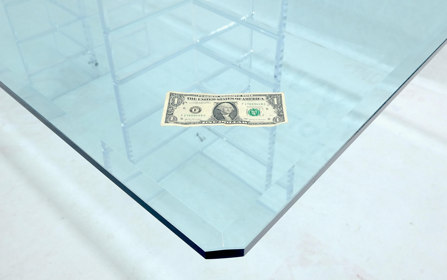 Thick Polished Lucite Double Base 3/4" Thick Rectangle Glass Top Dining Table