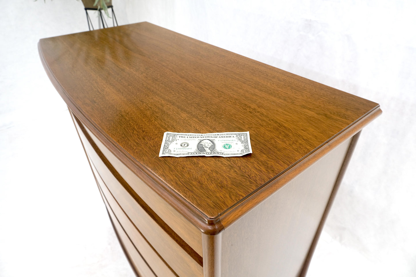 EstablishedLines Sculptured Legs American Light Walnut 5 Drawers Bow Front High Boy Dresser MINT!