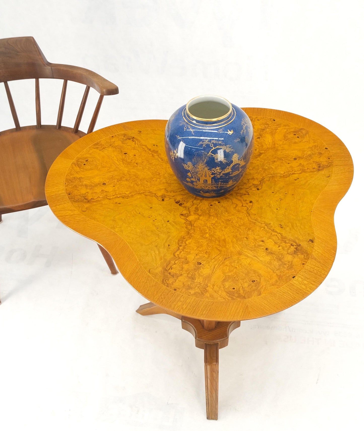 EstablishedLines Swedish Mid-Century Modern Burl Wood Tri Legged Side End Table Stand 1949 Mint!
