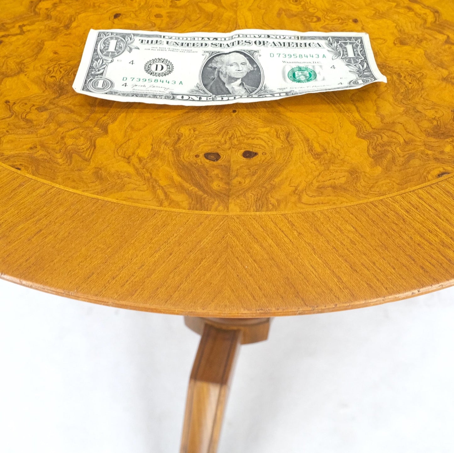 EstablishedLines Swedish Mid-Century Modern Burl Wood Tri Legged Side End Table Stand 1949 Mint!