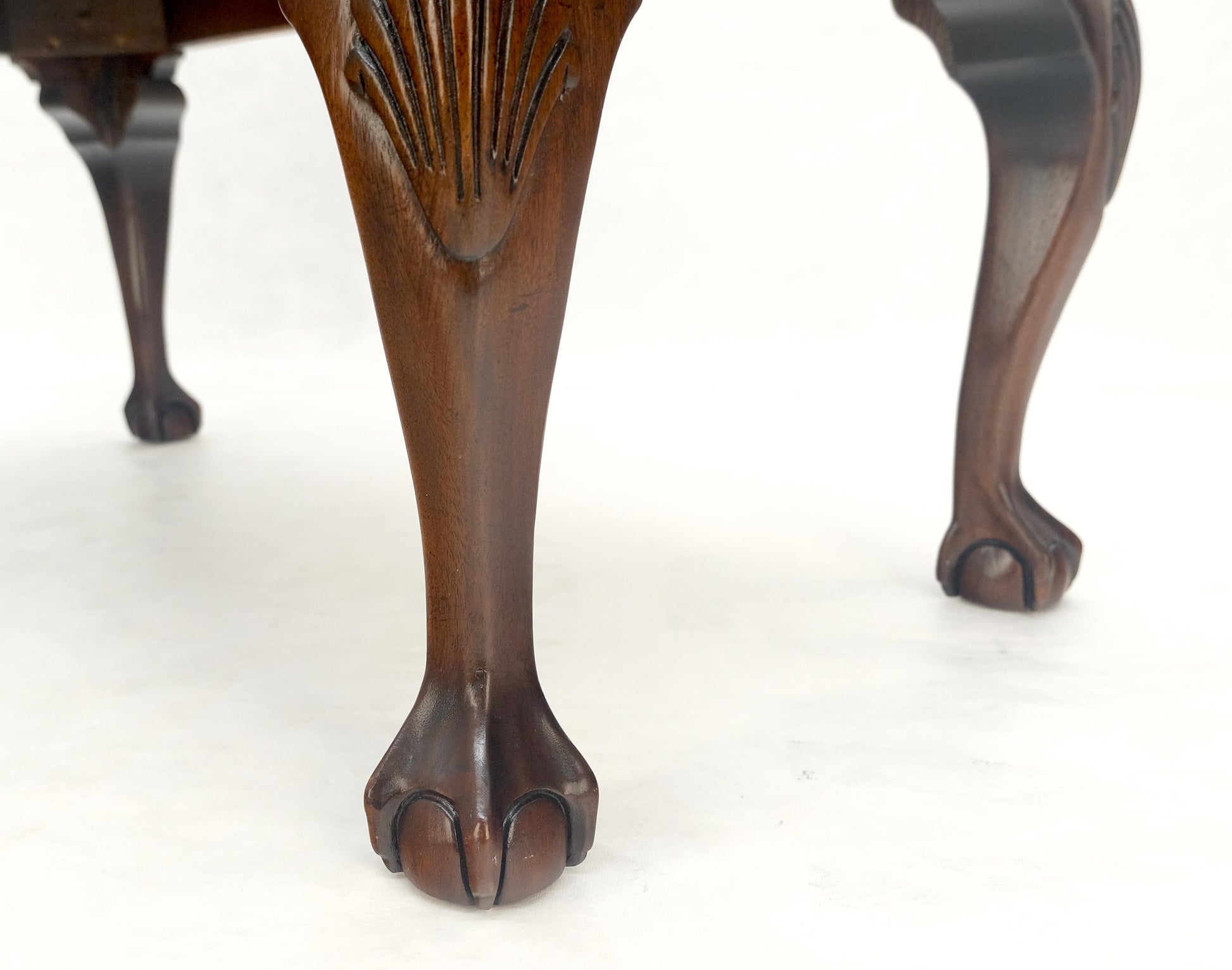 EstablishedLines Carved Mahogany Ball & Claw Chippendale Feet Ultra Suede Upholstery Bench MINT